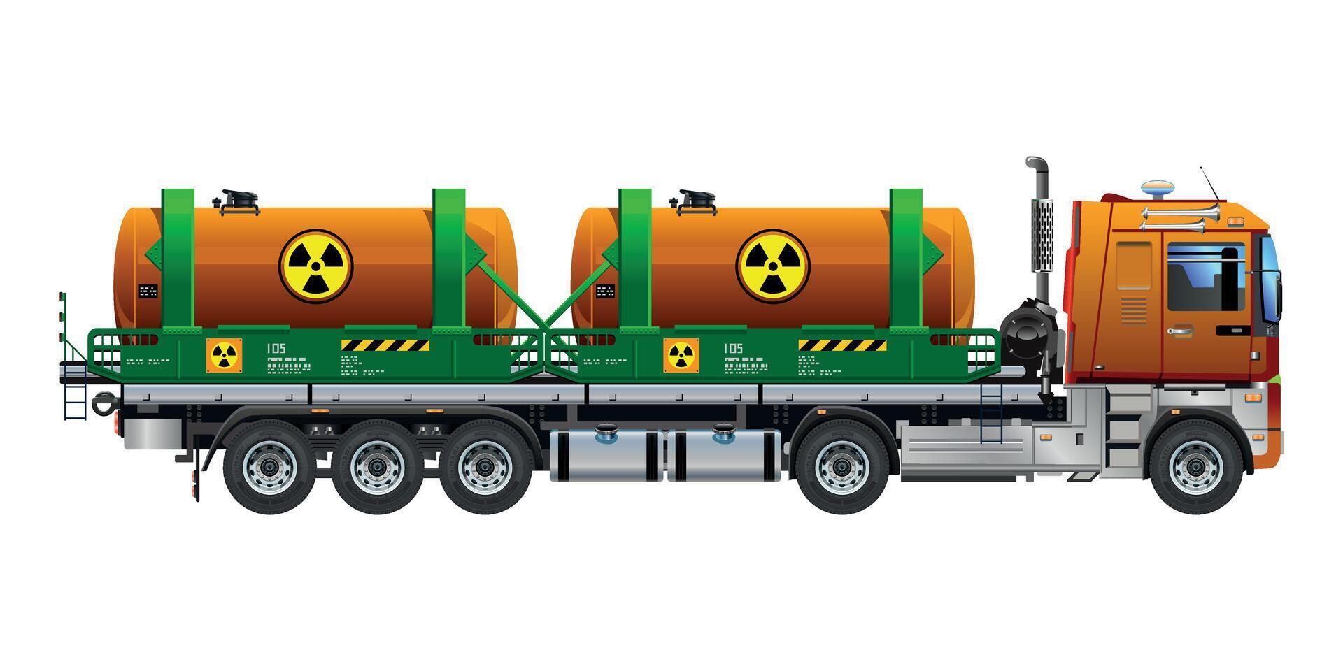 Heavy Truck with double tanks containing toxic waste radioactivity biological hazard illustration vector