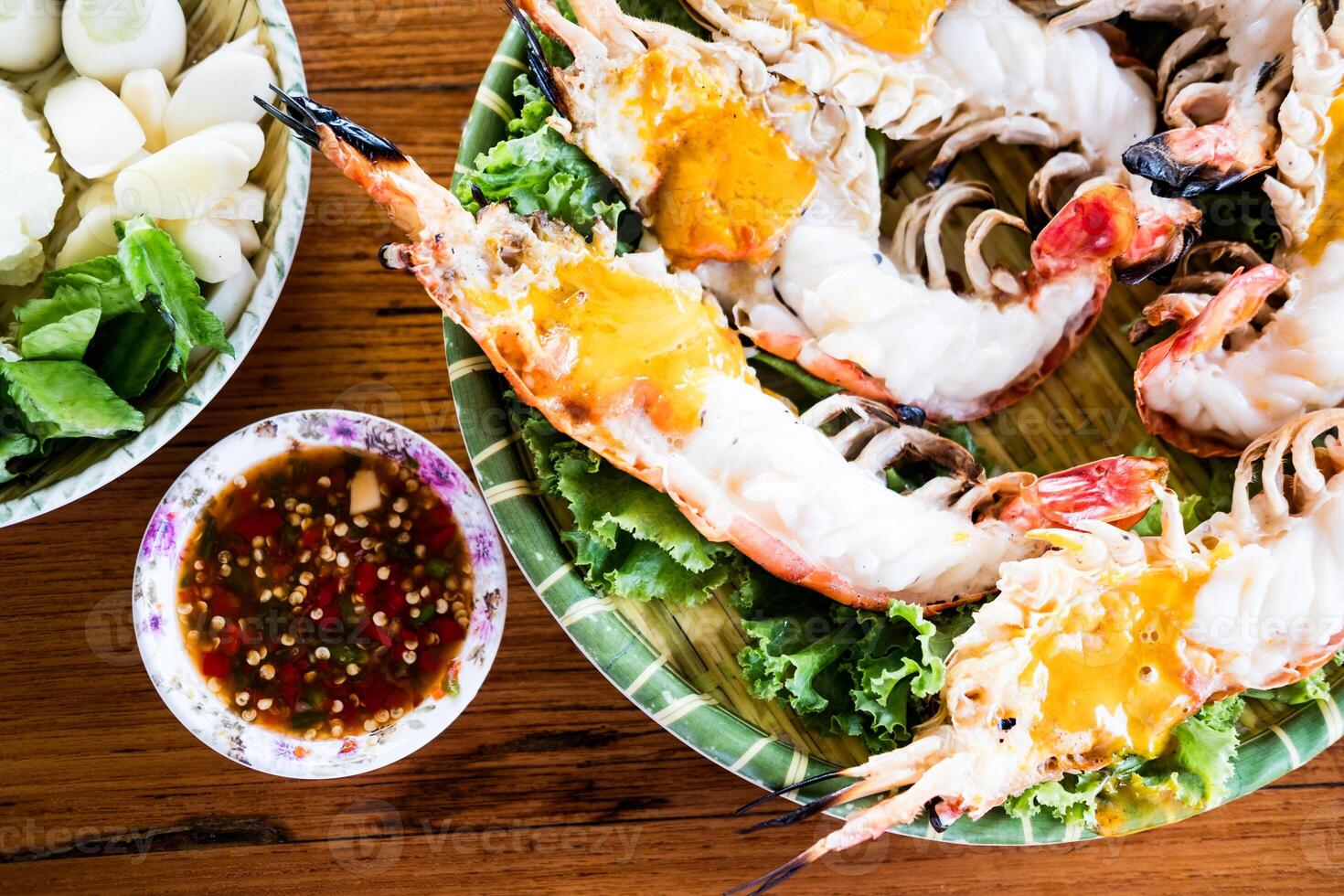 Grilled giant river prawn in a Thai restaurant photo