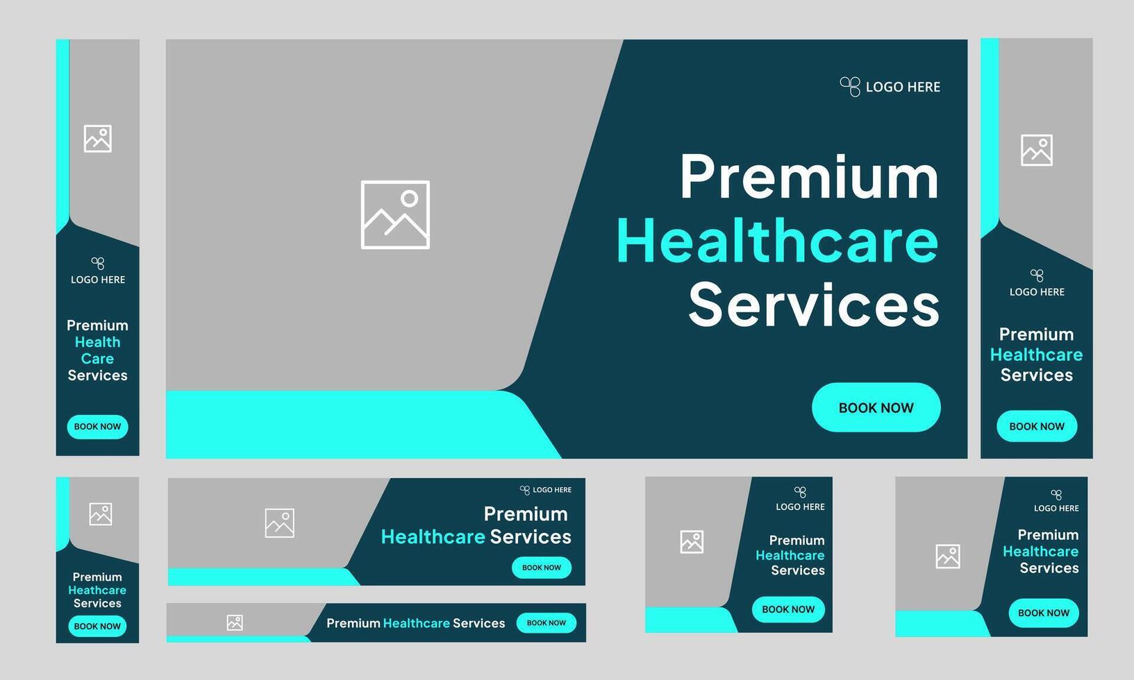 Digital healthcare services web set banner design for social media post, daily medical services web bundle banner design, fully customizable eps 10 file format vector
