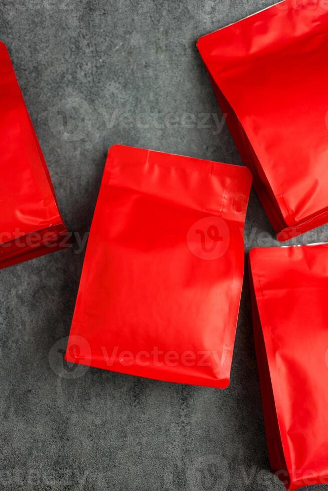 Sleek bag of roasted coffee beans, a coffee bag with customizable. photo