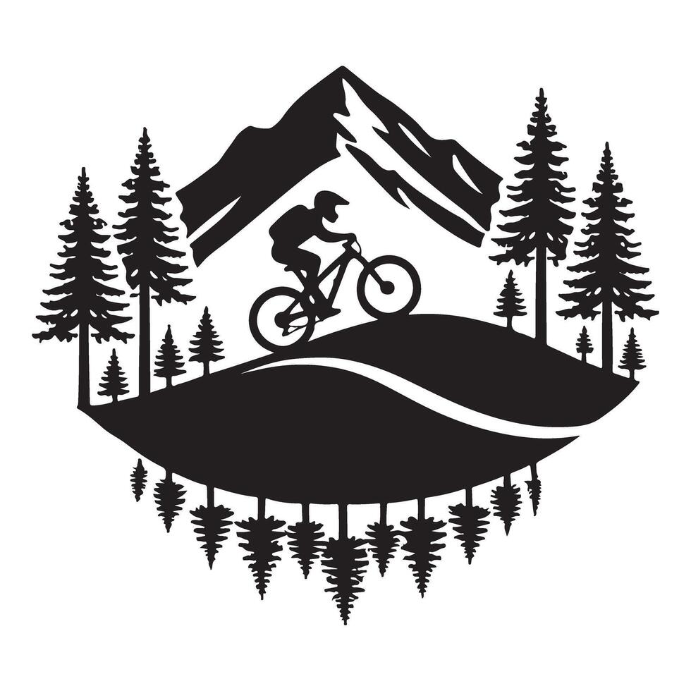 Mountain Biker Silhouette Illustration in Forest vector