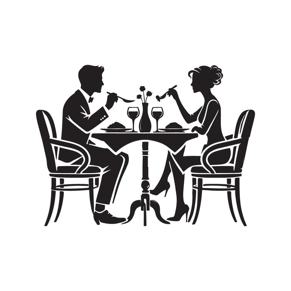 Romantic Couple Silhouette Enjoying Dinner Date vector