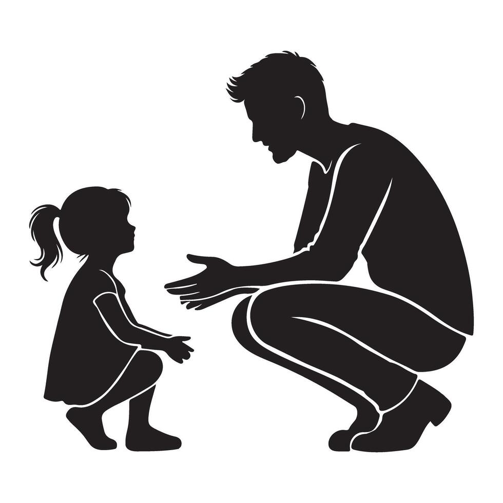 Father and Daughter Silhouette Tender Moment Illustration vector