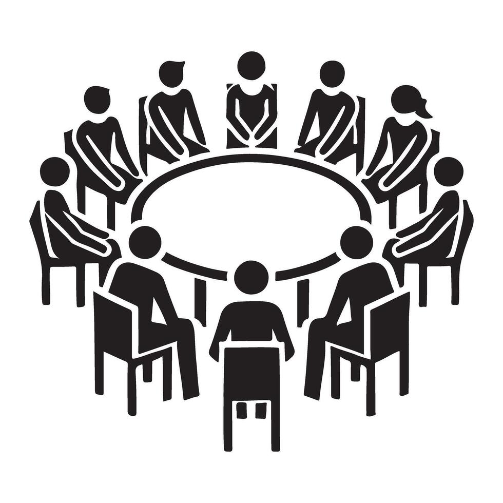 People Sitting Around a Round Table Silhouette vector
