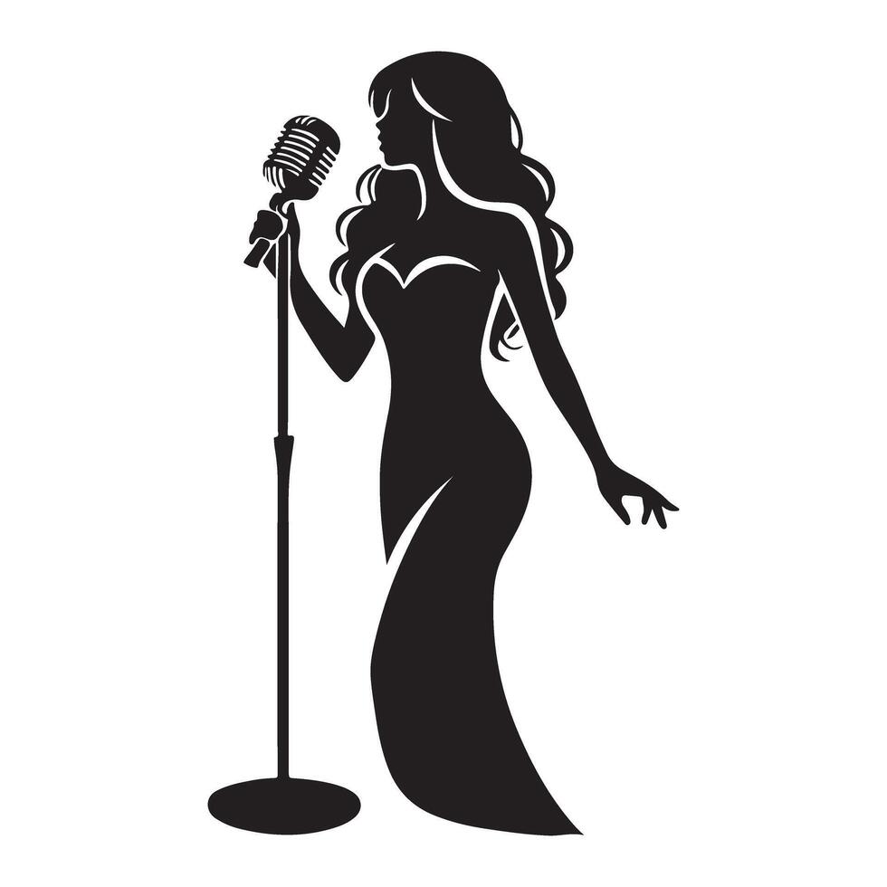 Graceful Silhouette Illustration of a Singer in Gown vector