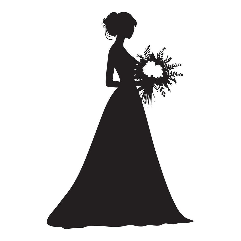 Elegant Silhouette of a Bride with a Bouquet vector