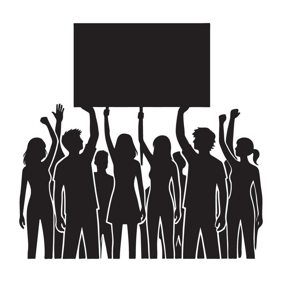 Protestors Silhouette Holding a Large Blank Sign vector