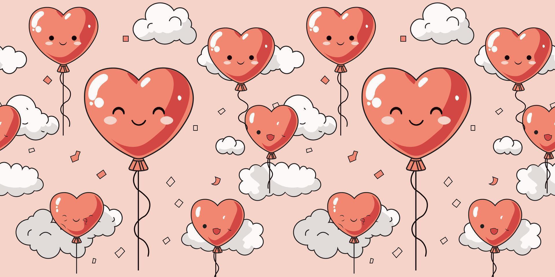 The Cute Pink Balloon and The Clouds for Valentine's Day in Seamless Pattern vector
