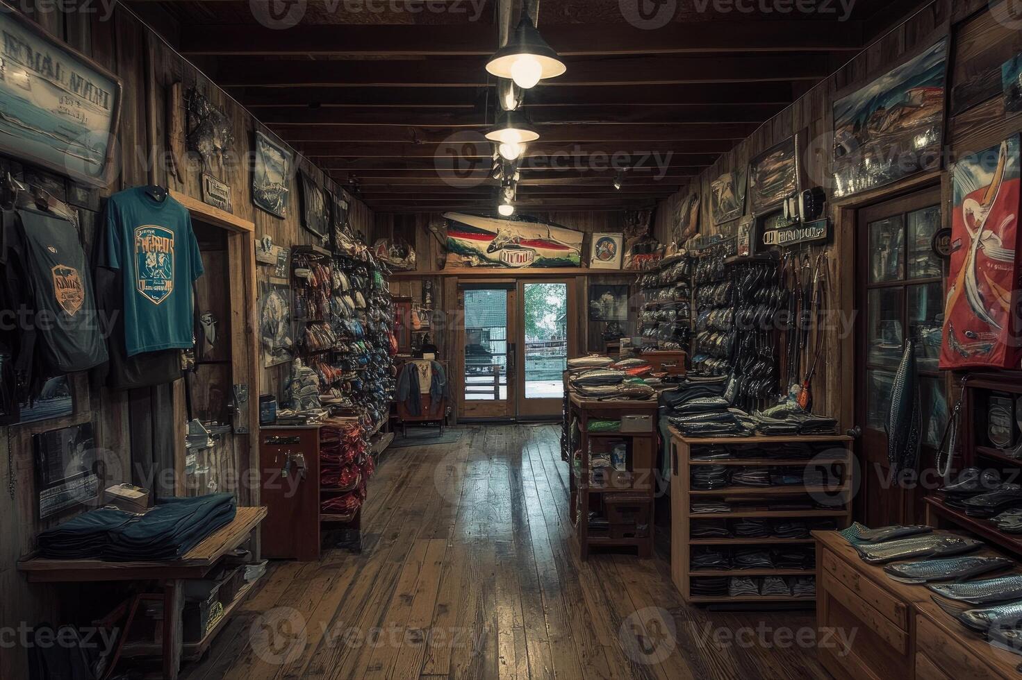 Fly fishing shop displaying equipment and clothing photo