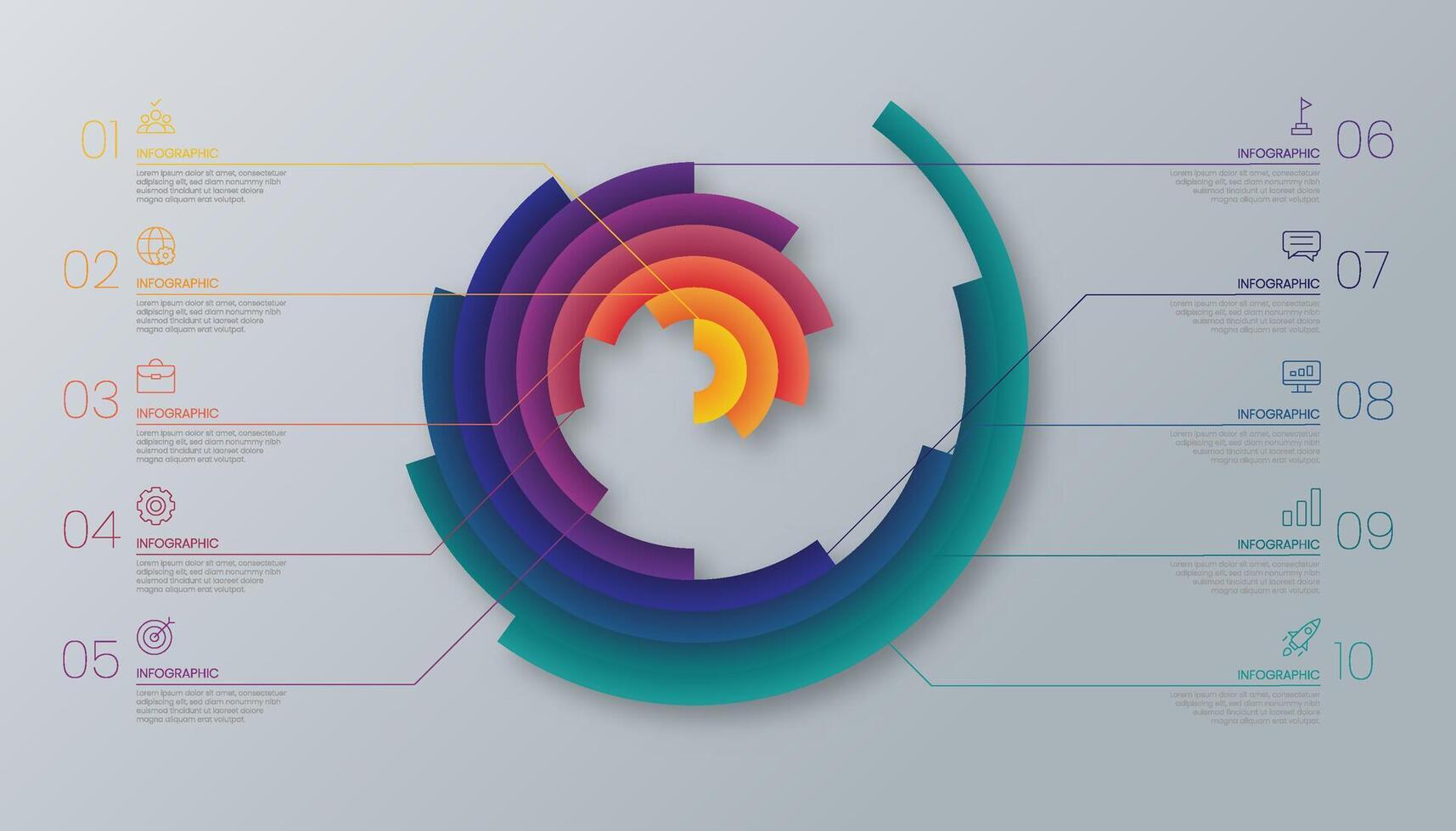 infographic chart template with 10 step or icon vector