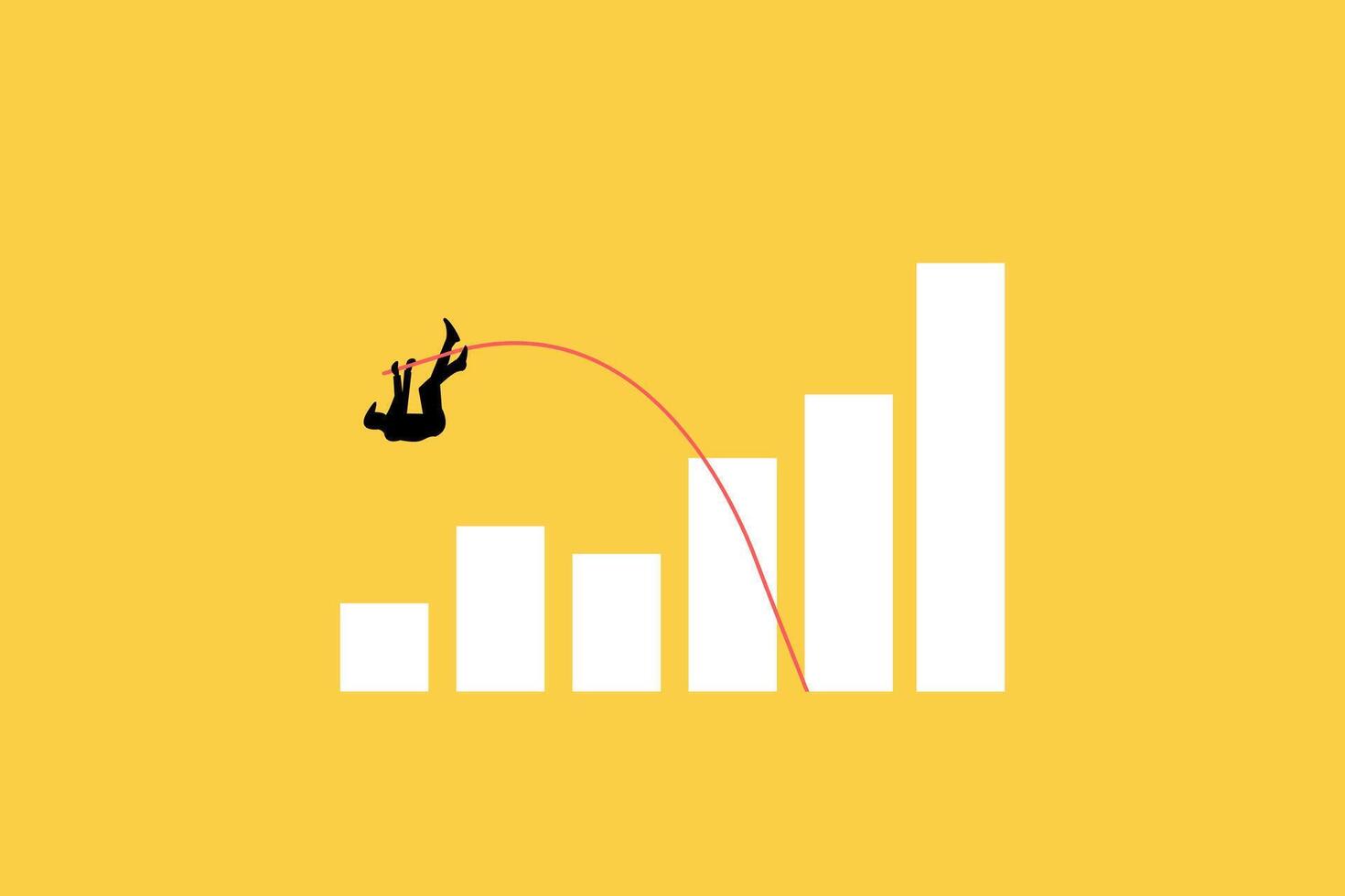 businessman jumping pole vault over growth bar graph. concept of Business growth, increase earning and profit. Minimal Eps10 illustration vector