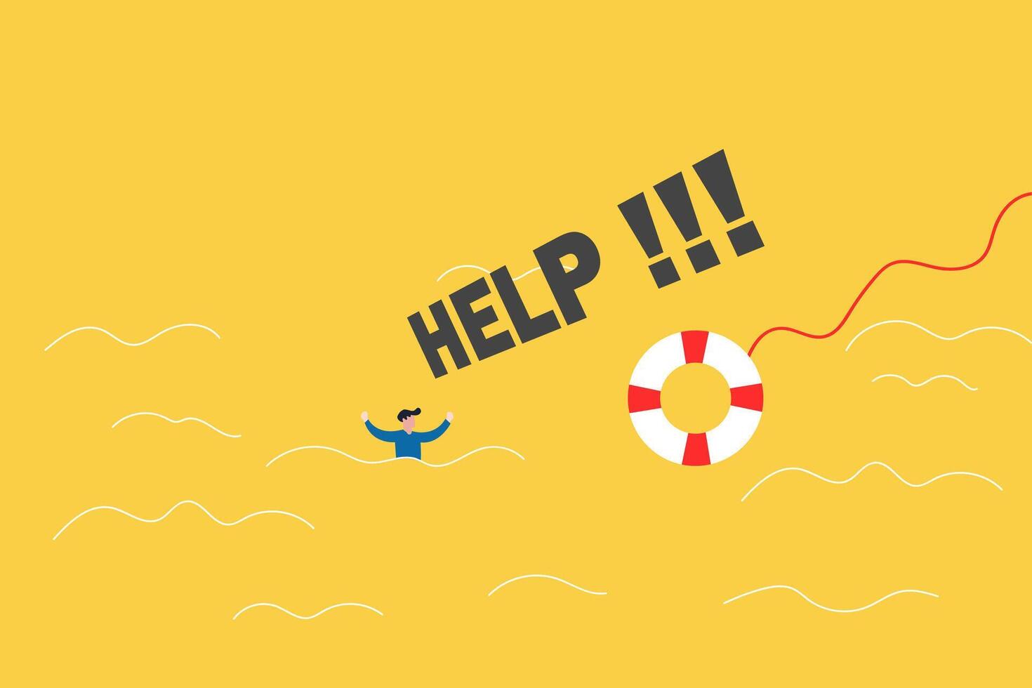 Drowning businessman getting lifebuoy from another businessman. Business help to survive, support, survival, investment concept. Eps10 illustration. vector
