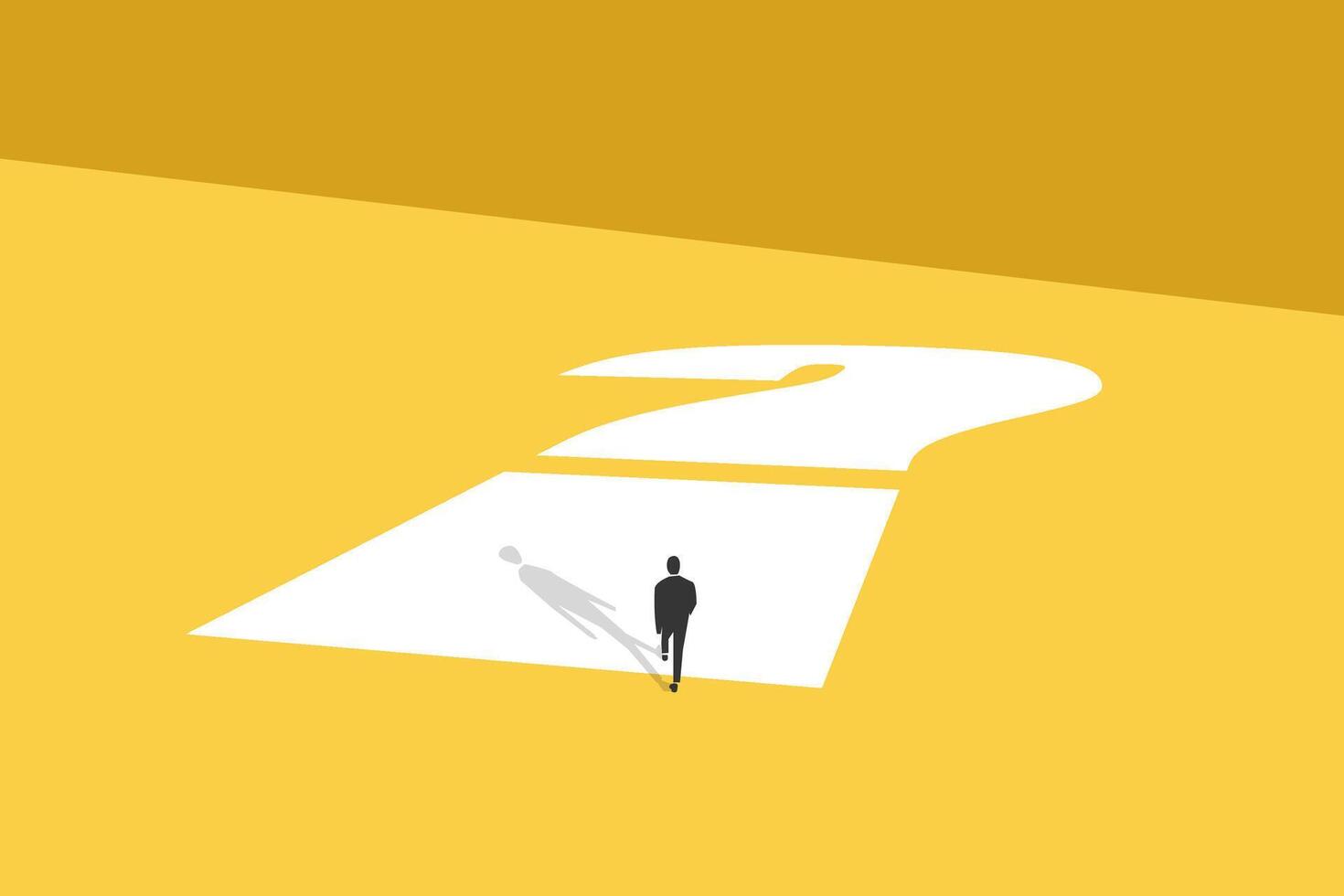 Businessman walking on question mark. concept of business future, uncertainty, challenge, opportunity and hope vector