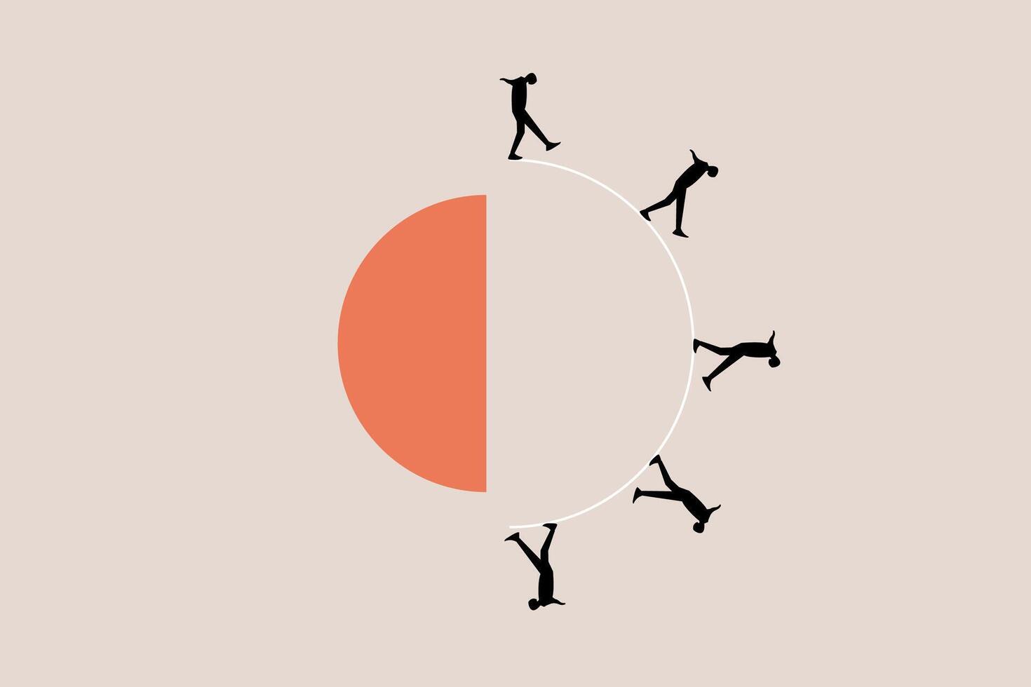 Businessman walk in circle with no way out and no career path with half circle vector