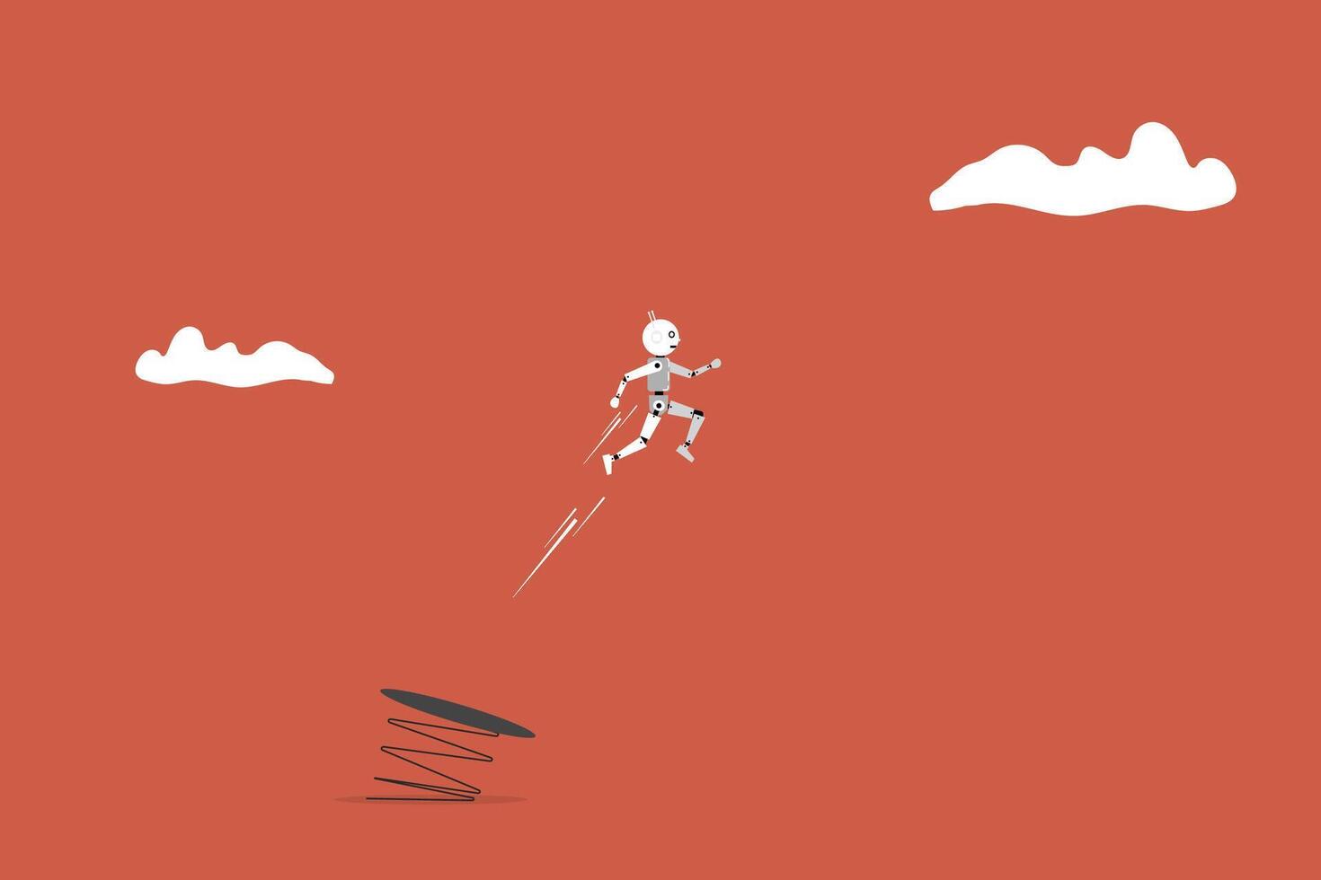 Ai or artificial intelligence concept with robot jumping, leaping into future. concept of technology advance, innovation, automation vector