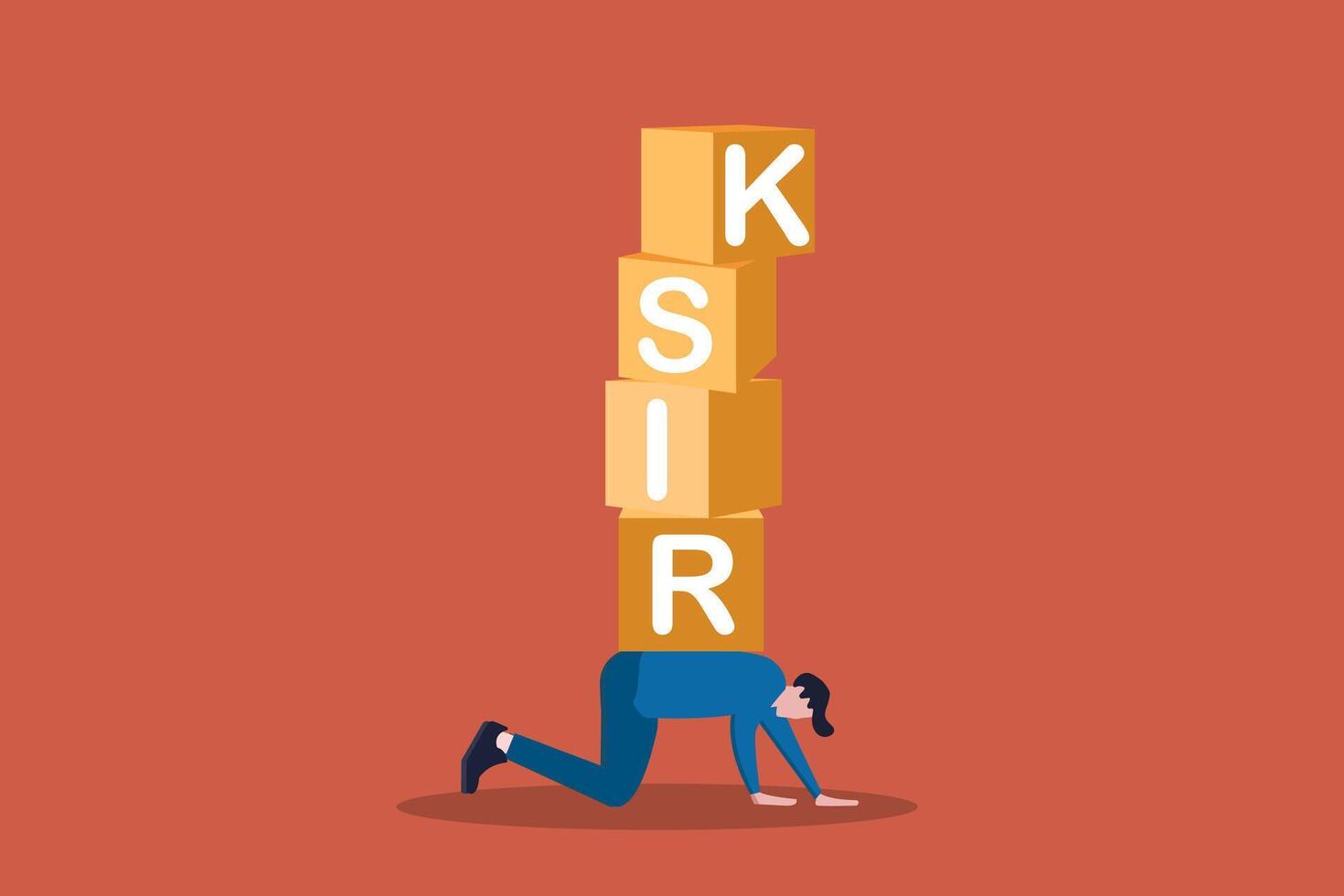 Stress businessman carry heavy big RISK burden. concept of Debt or NPL problem, loan or lending crisis, overspending mistake causing debt burden vector