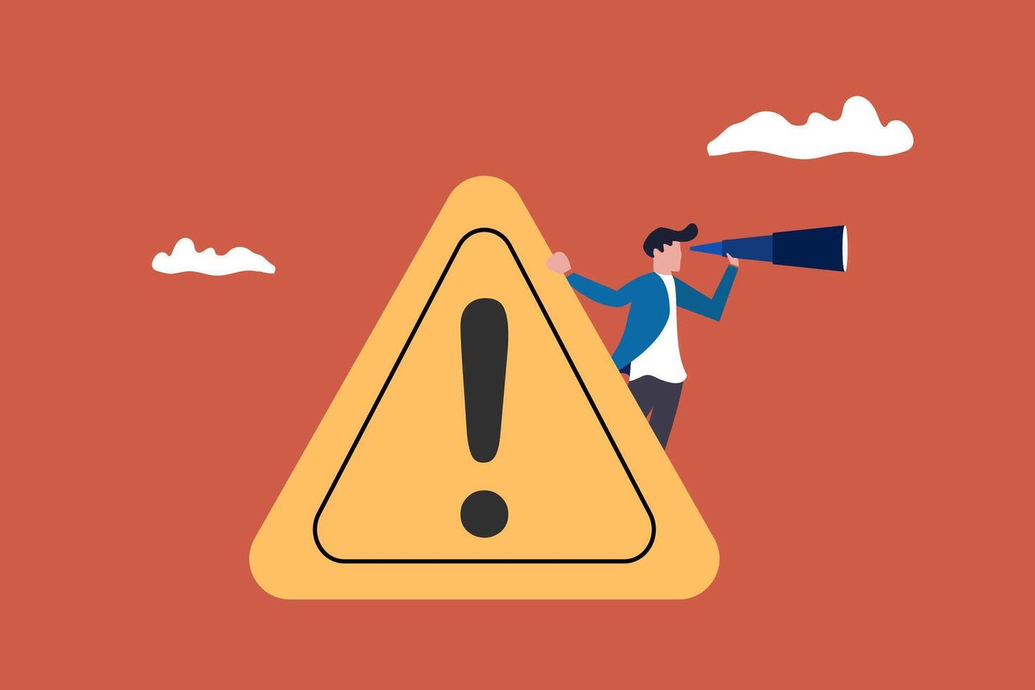 Businessman with exclamation attention sign using binoculars to see incidents vector