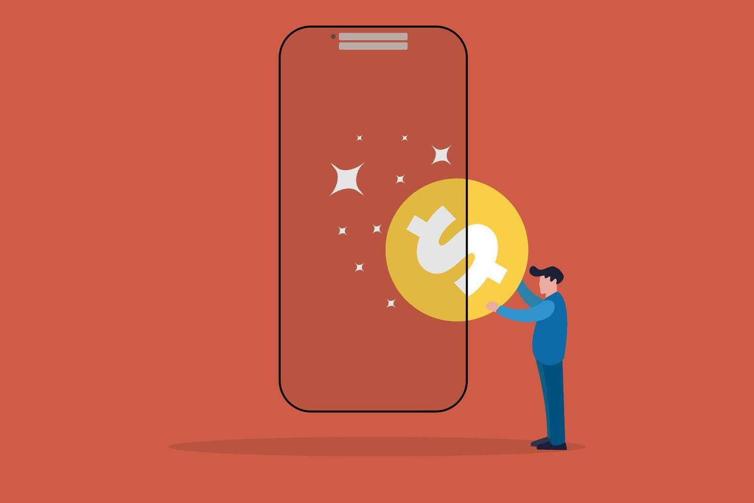 Businessman putting money in a mobile phone vector