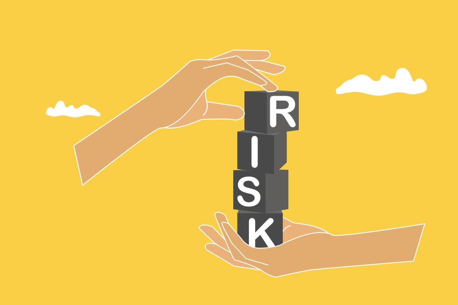 Businessman hand putting risk wording print screen on block cube for financial banking risk analysis and management vector