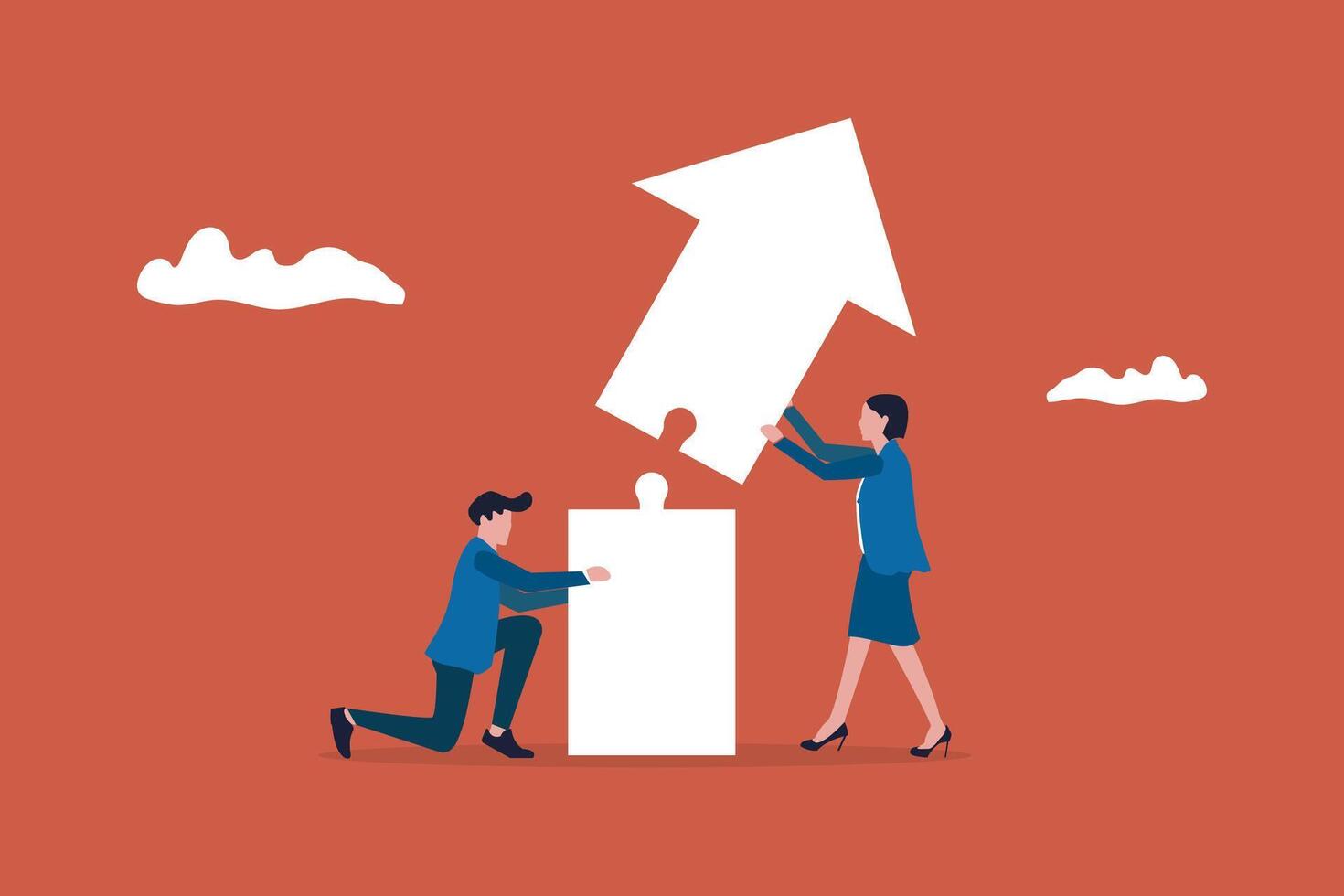 Two business people putting puzzles together. concept of Parts connect, collaboration or business cooperation metaphor vector