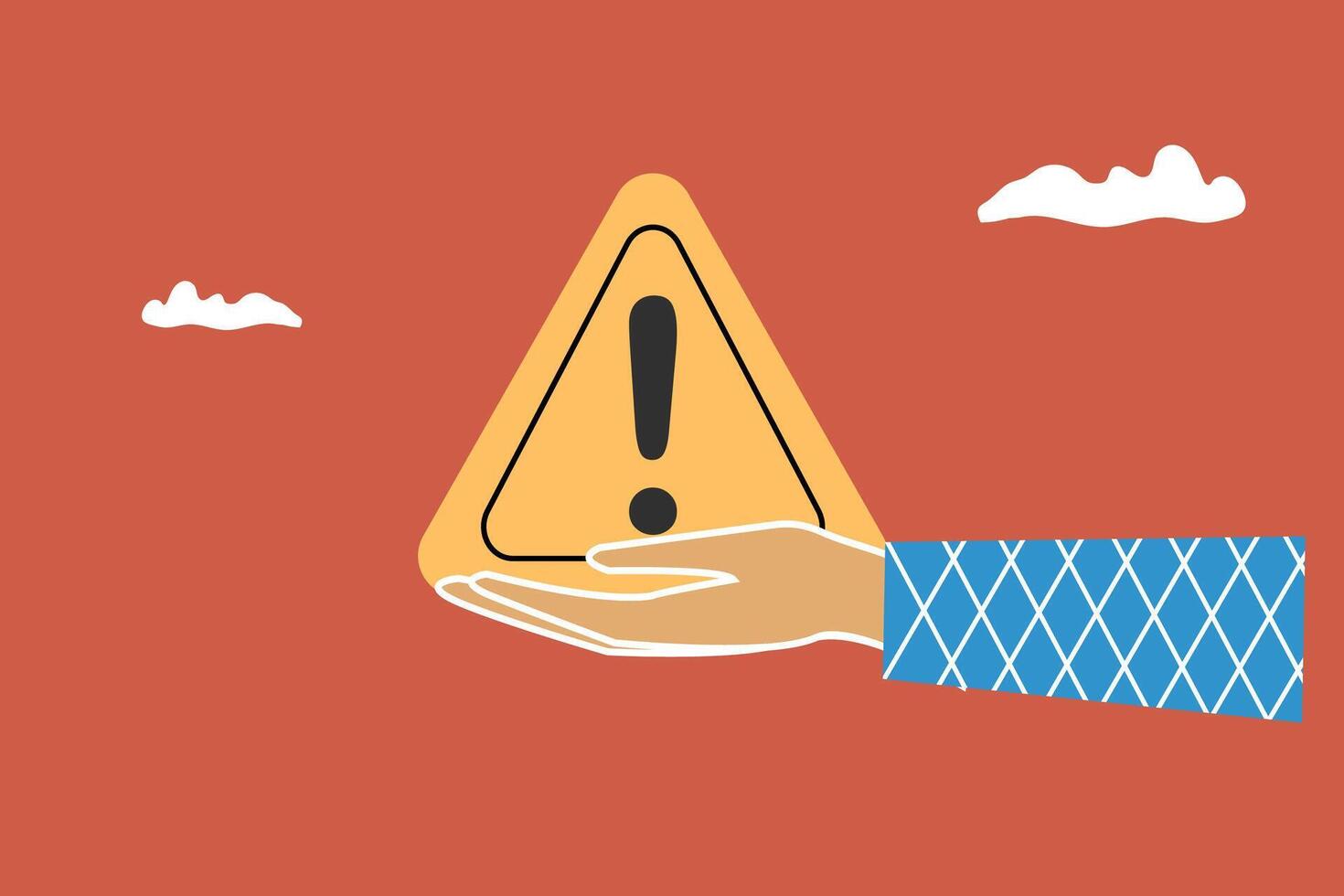 Hand holding exclamation sign. concept of announcement, attention or warning information, alert and beware vector