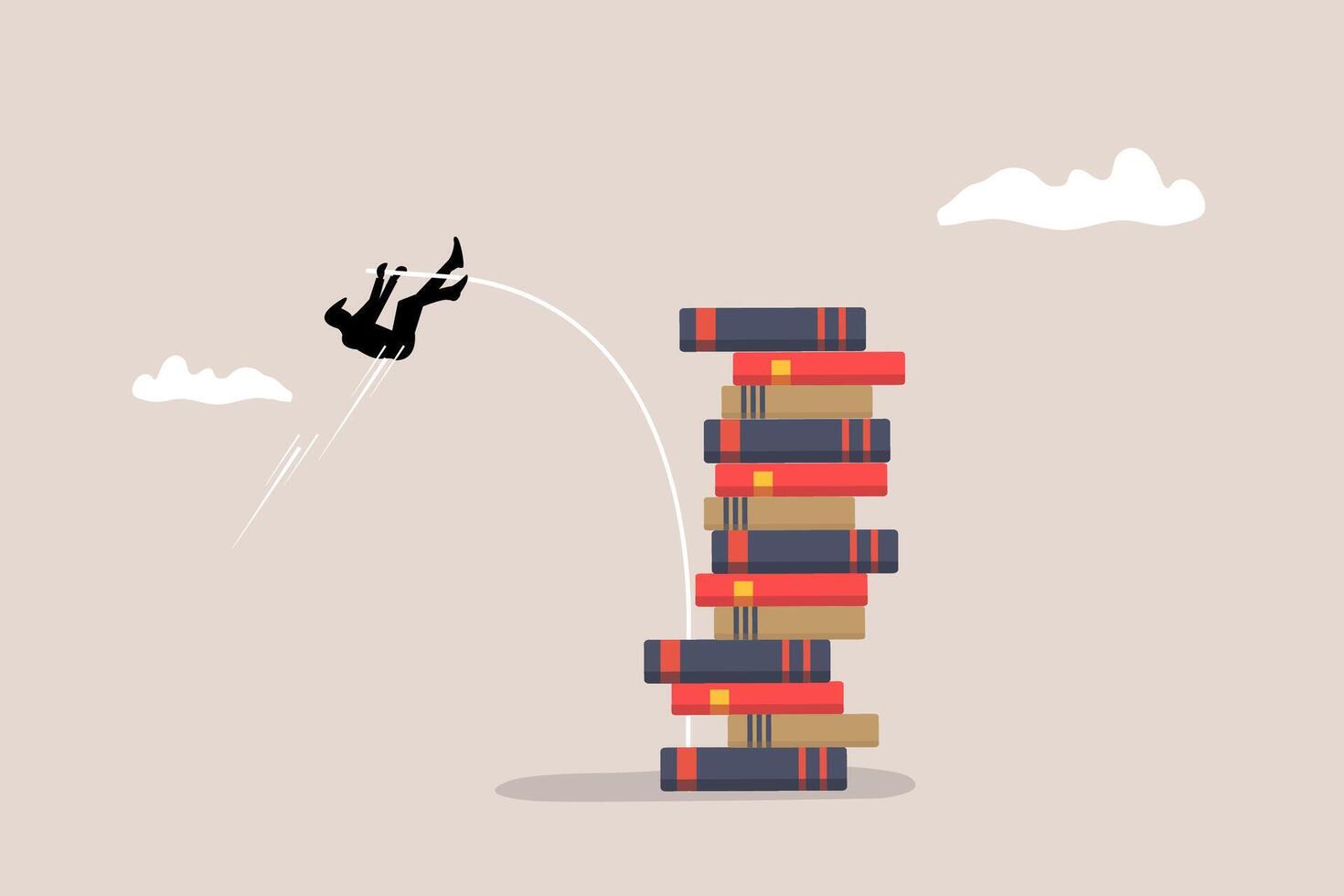 Businessman jump books for graduation. concept of success, education level and skill development vector