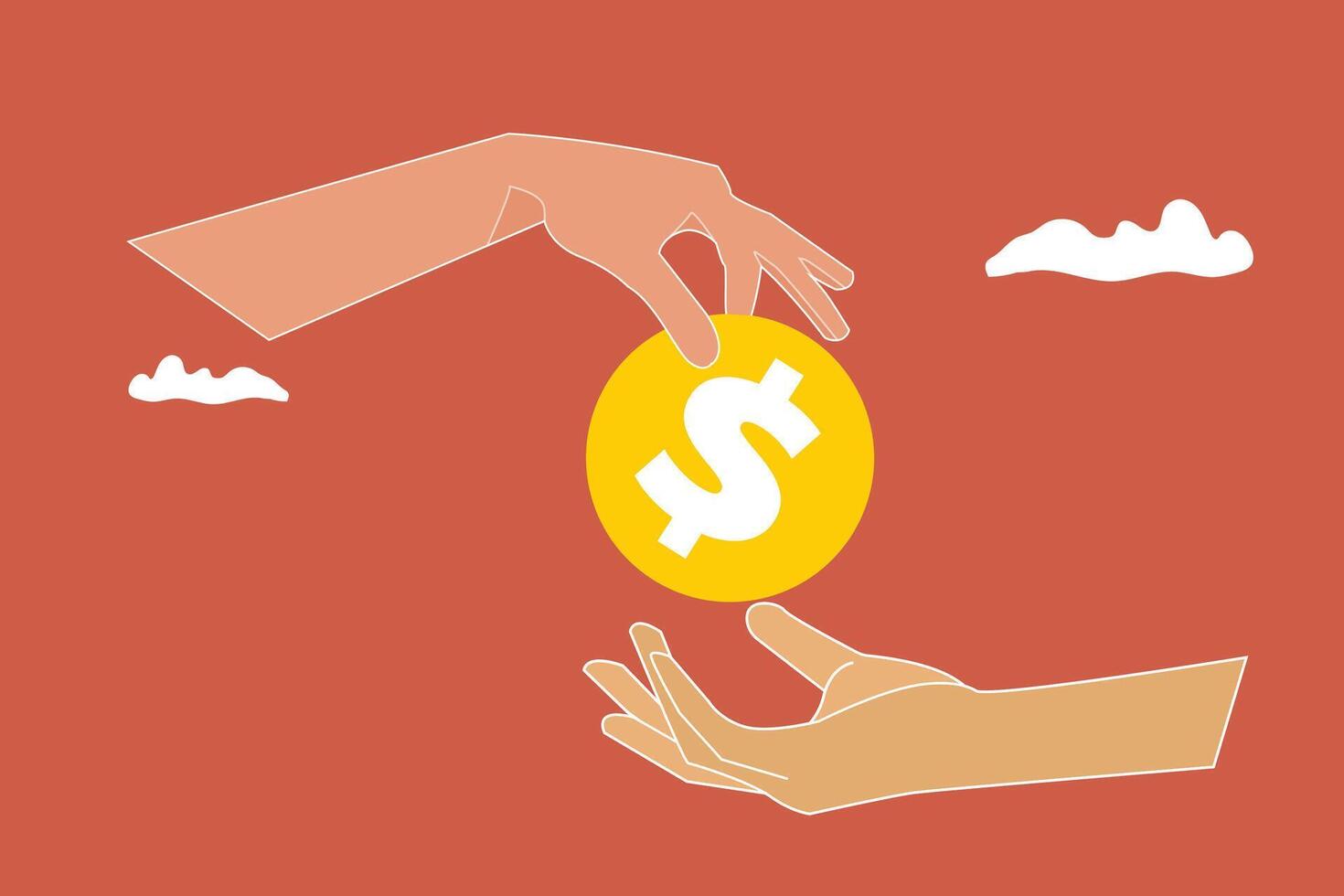 Businessman hand putting coin into another hand vector