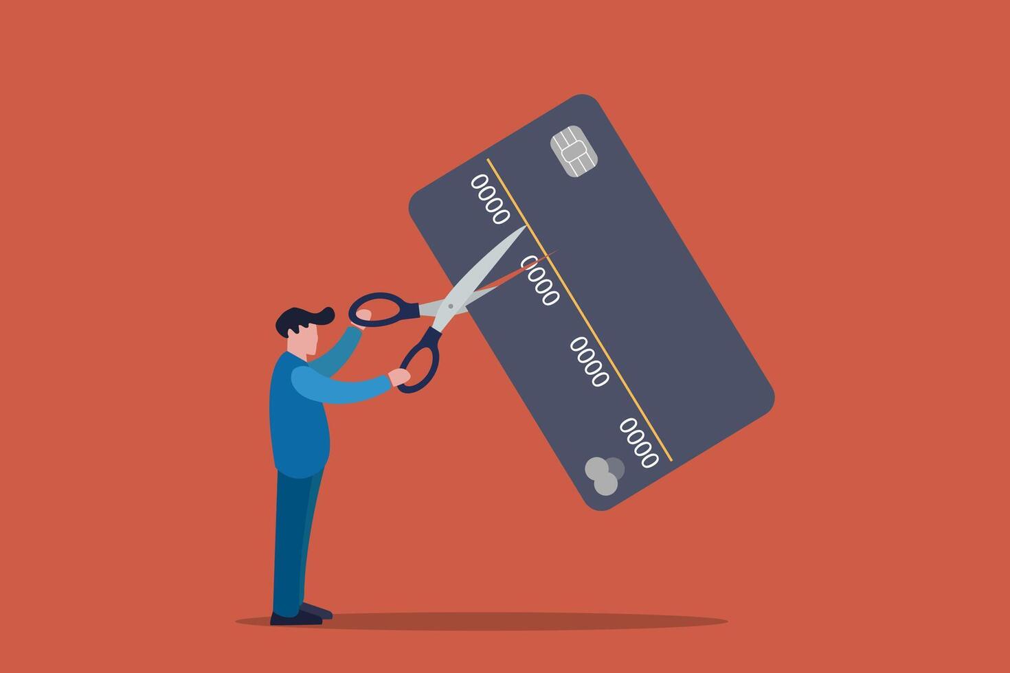 Businessman holding scissors and cutting credit card vector