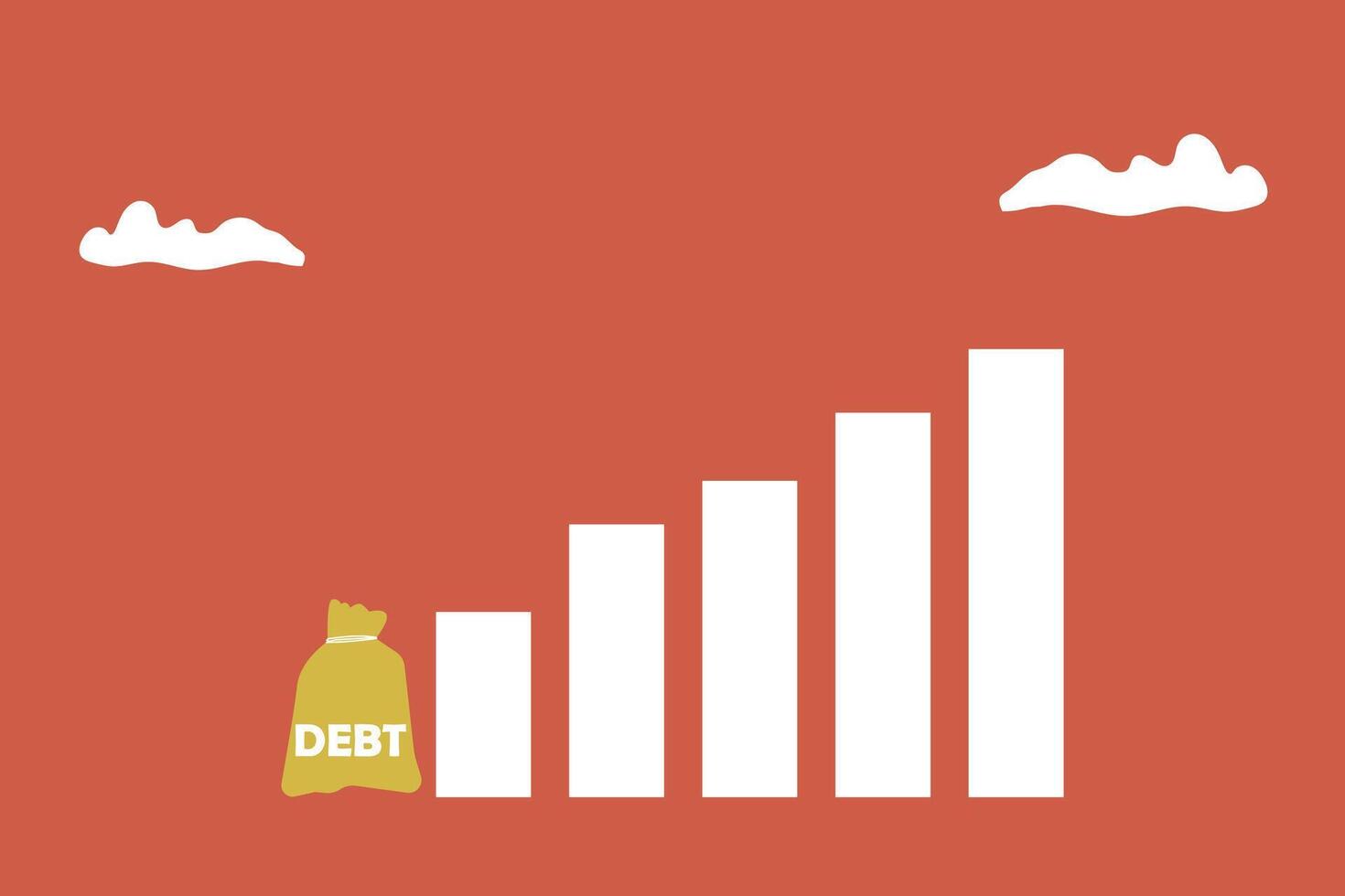 Debt growth graph. concept of Financier draws a rating for debt obligations, growth of public debt vector