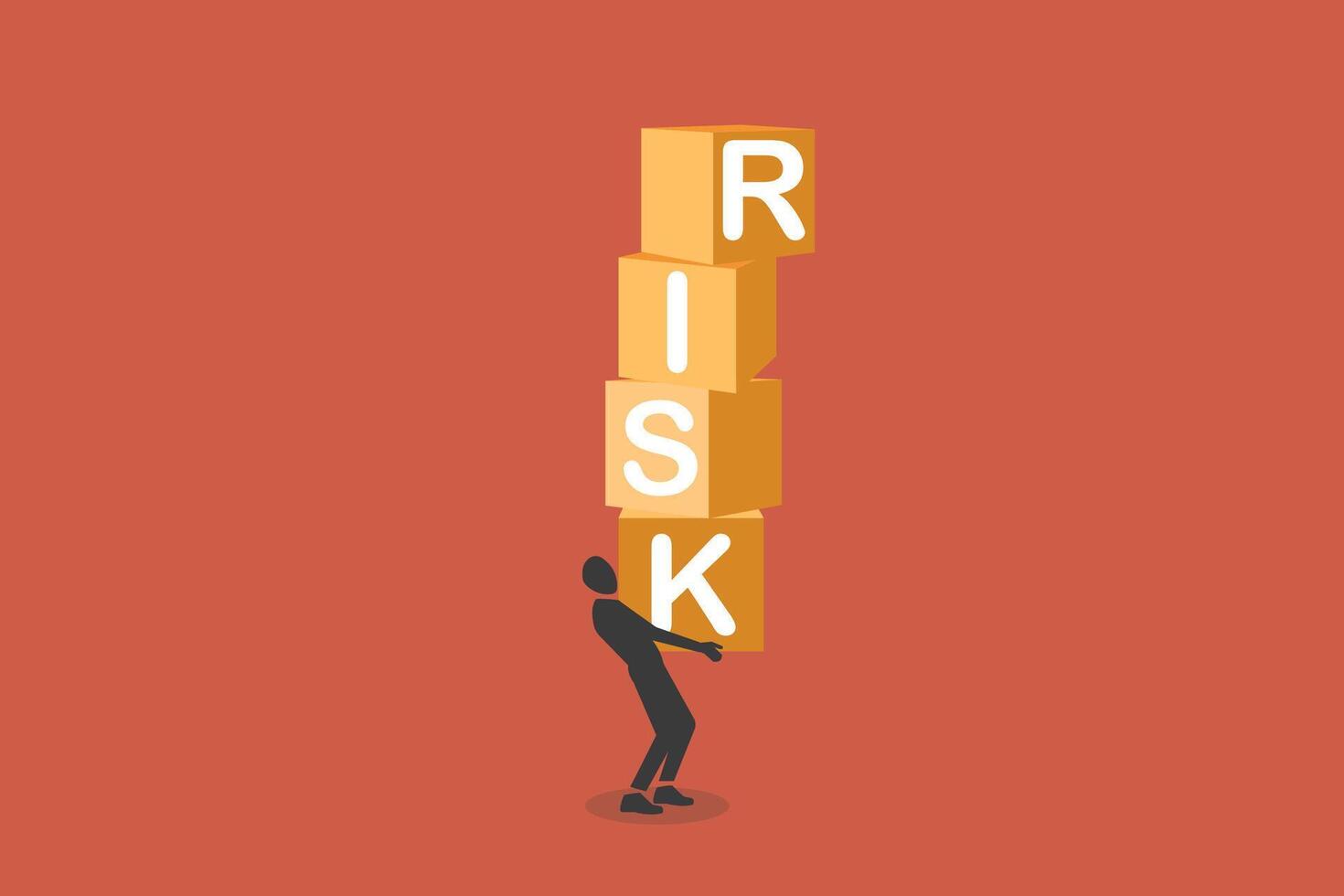 Businessman carry heavy big RISK burden. concept of Debt or NPL problem, loan or lending crisis, overspending mistake causing debt burden vector