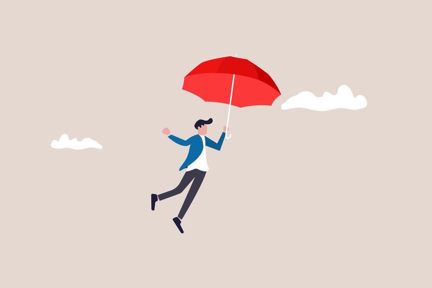 Illustration of man trying to fly with umbrella vector