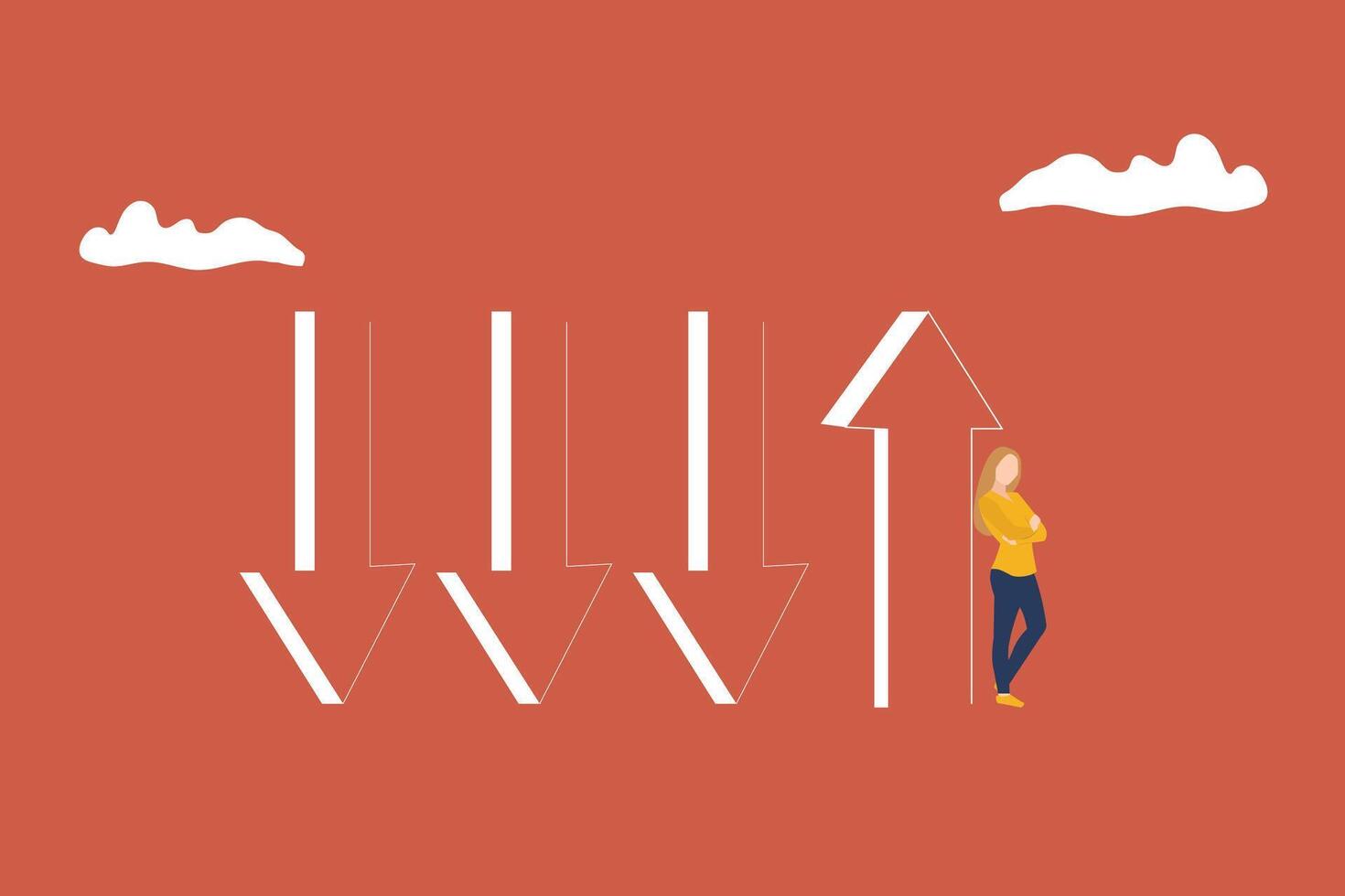 Businesswoman standing beside change arrow direction for good. concept of opportunity, improvement, Change management and business transformation vector