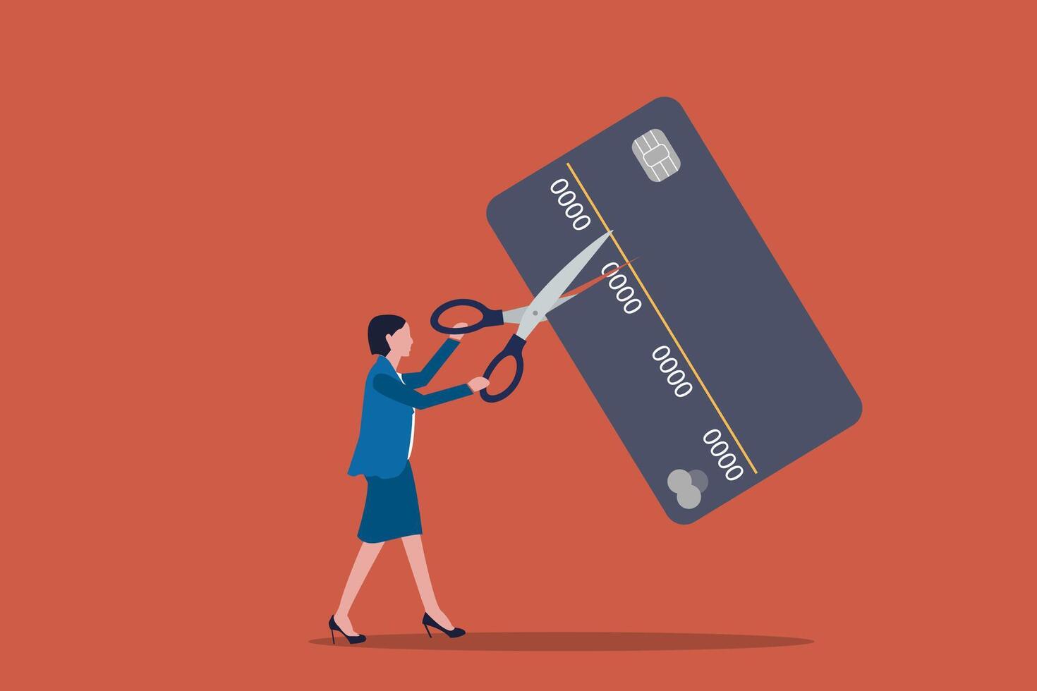Business woman holding scissors and cutting credit card vector