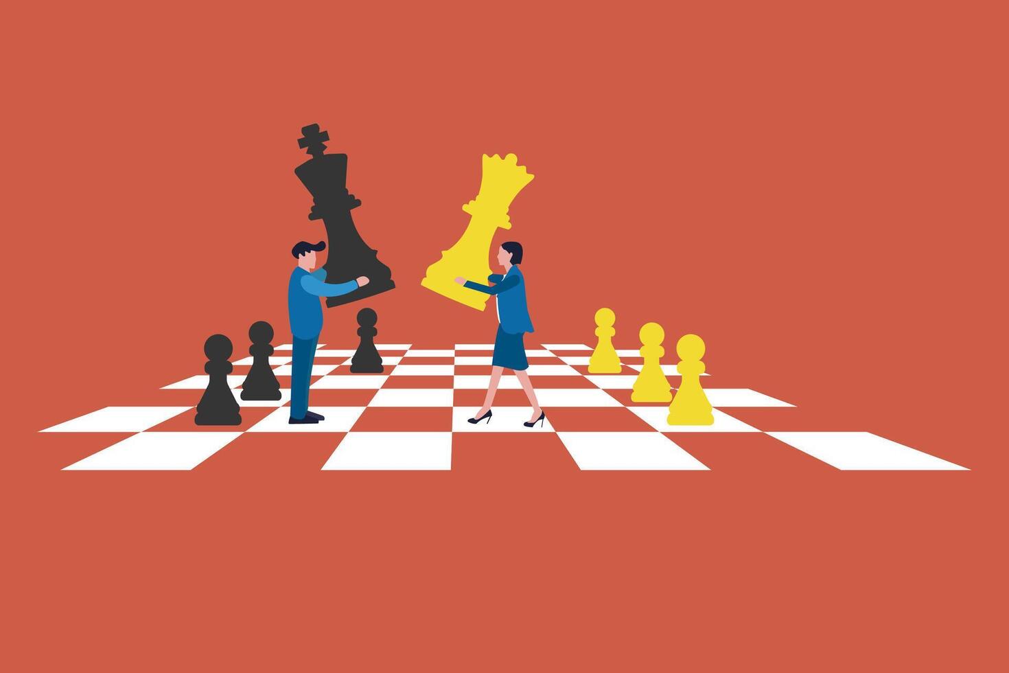Business people moving chess pieces on chess board. concept of Business metaphor, Leadership, Strategy and Business management vector