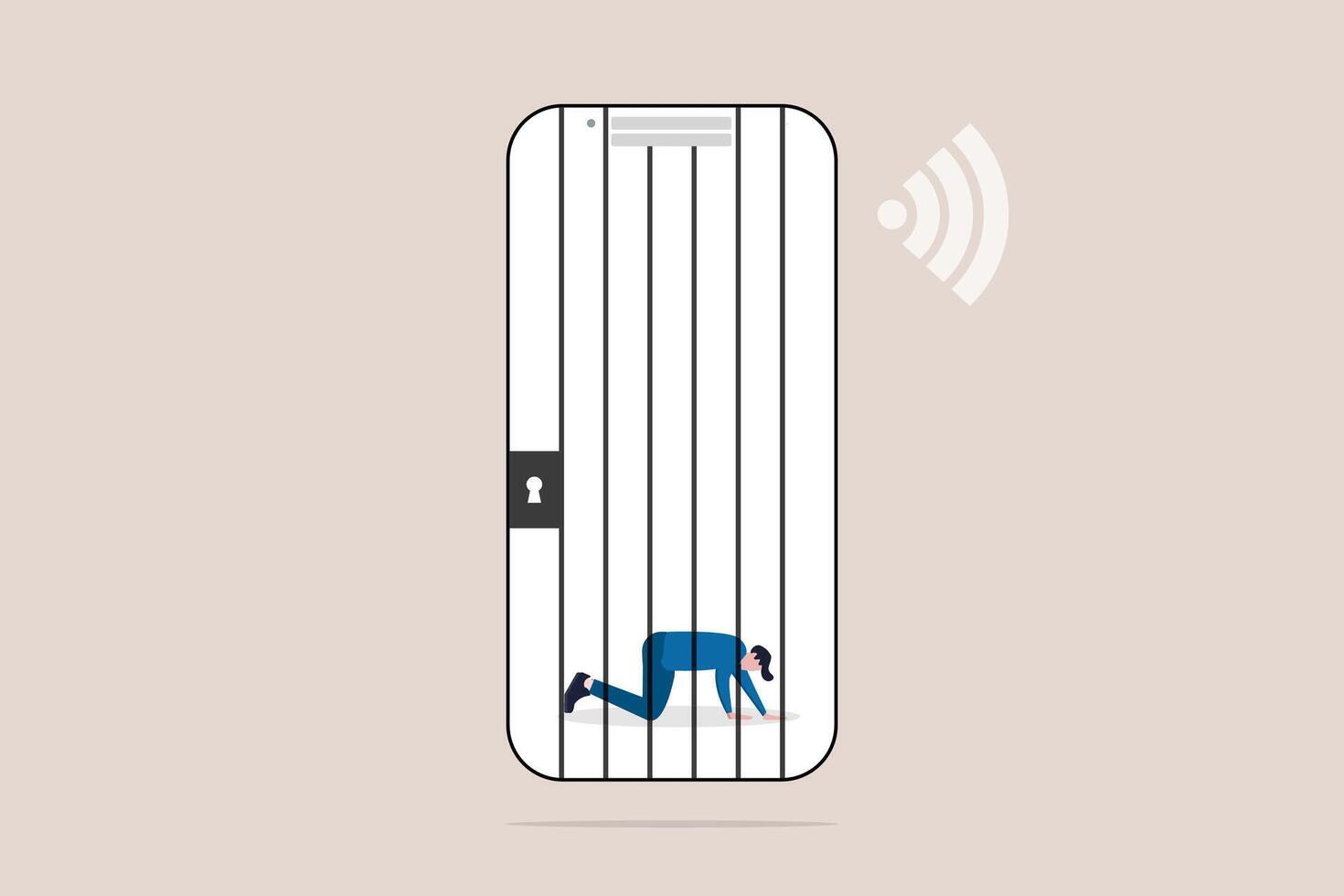 Young man Social Media Addiction Mobile Phone Prisoner. concept of Health problems, depression, and pressure vector