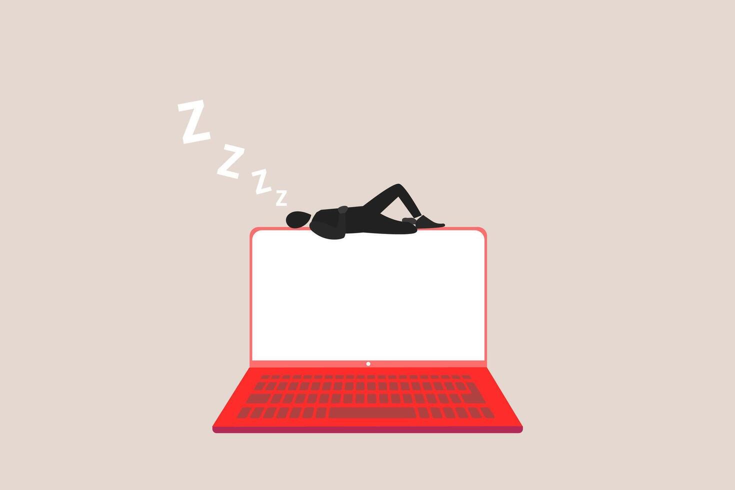 Exhausted sick tired employee in office on laptop. Frustrated worker mental health problems vector