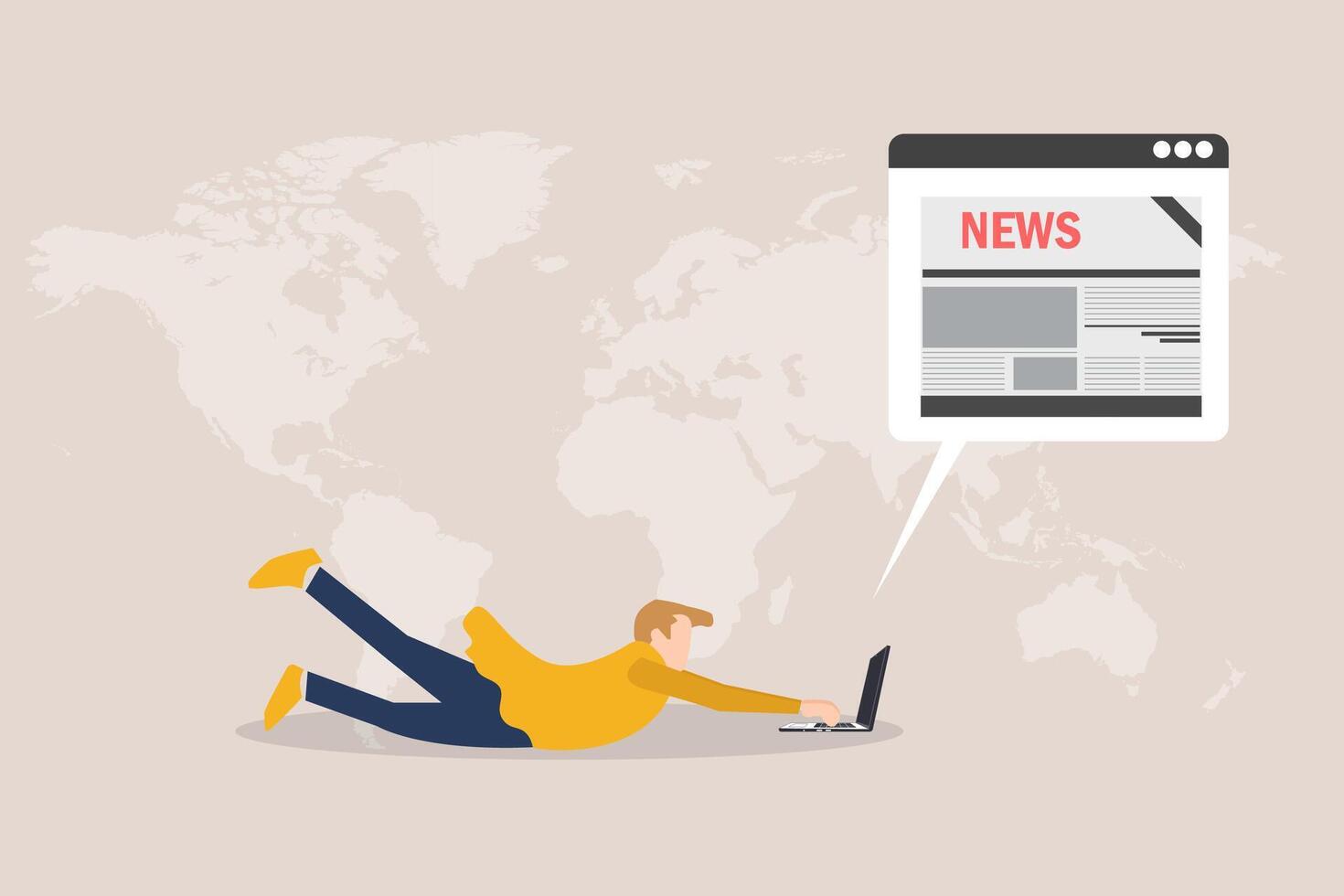 Man reading world news magazine on electronic device. concept of Newspaper or news paper on digital tablet or laptop vector
