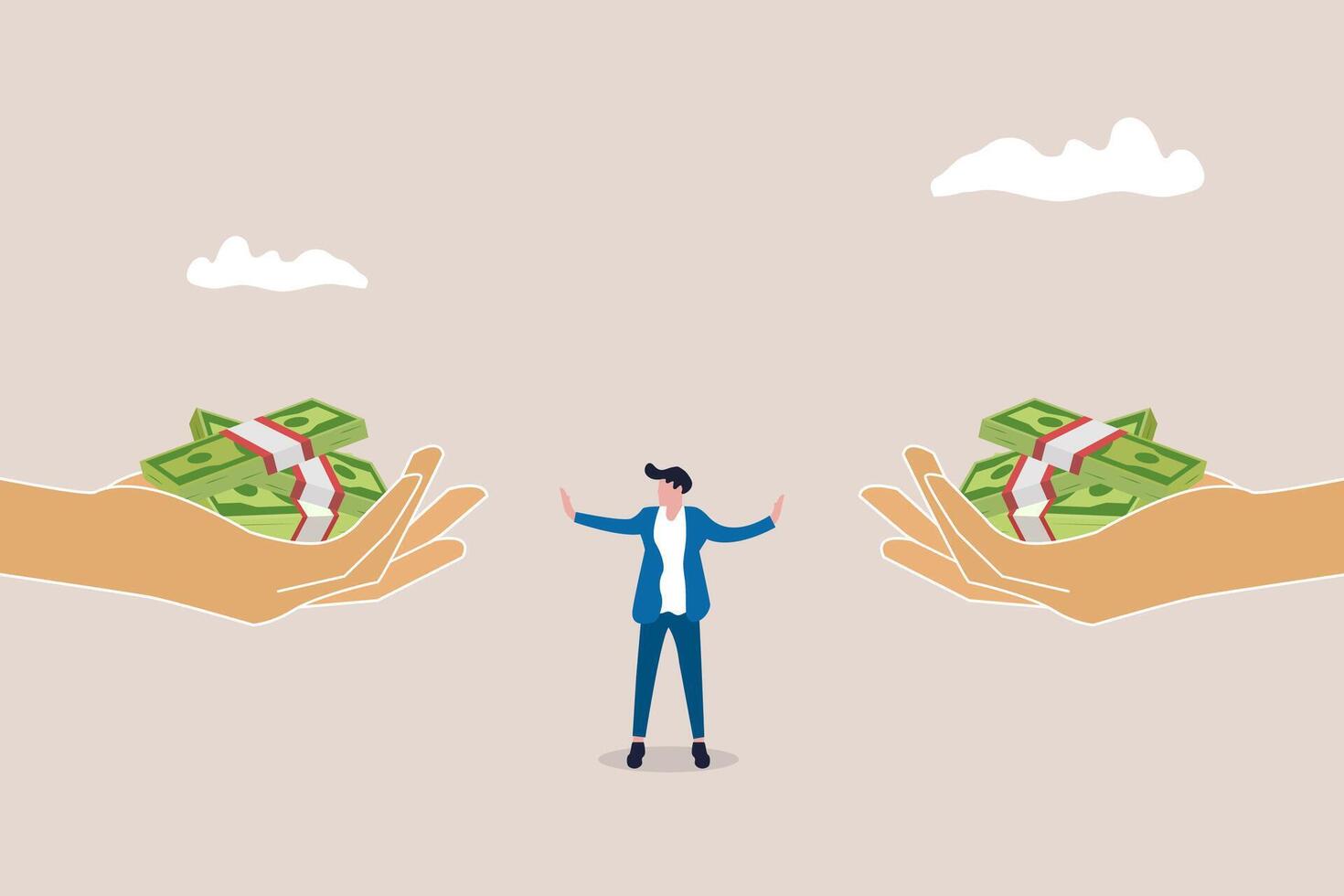 Man refuse money. concept of Stop corruption, anti bribery vector