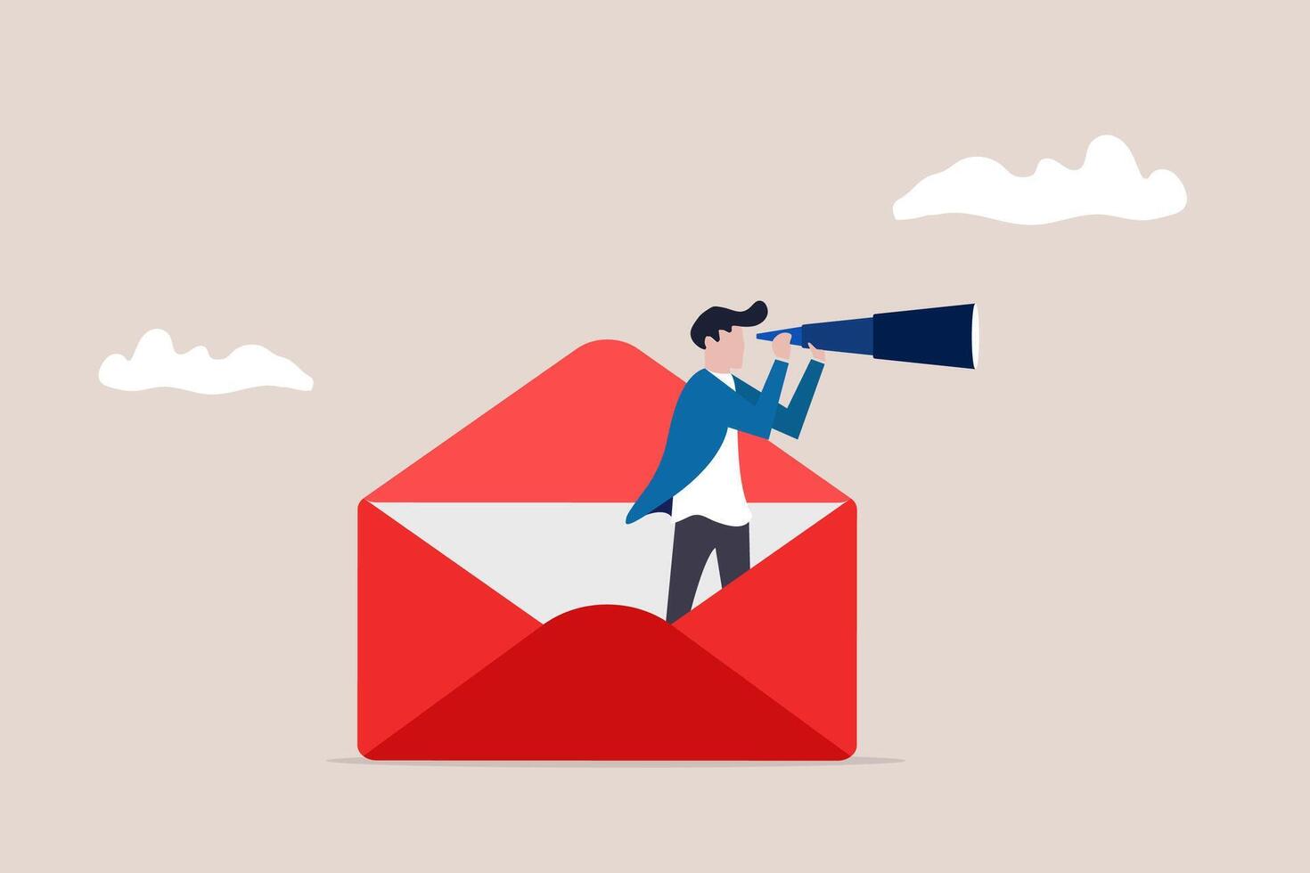 Businessman looking through binoculars in a large envelope. Business vision to see opportunity or strategy. discovery or visionary to look vector