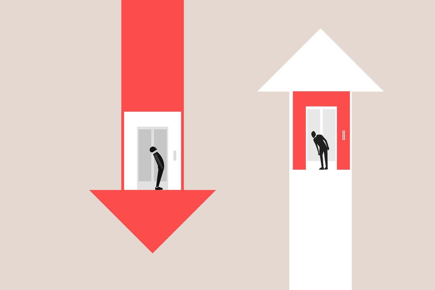 Raise and fall of business indicators. Career lift concept vector