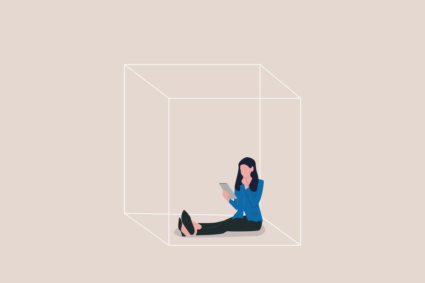 Business woman cover privacy zone or boundary to protect from distraction. concept of Defining Private Workspace Boundaries vector