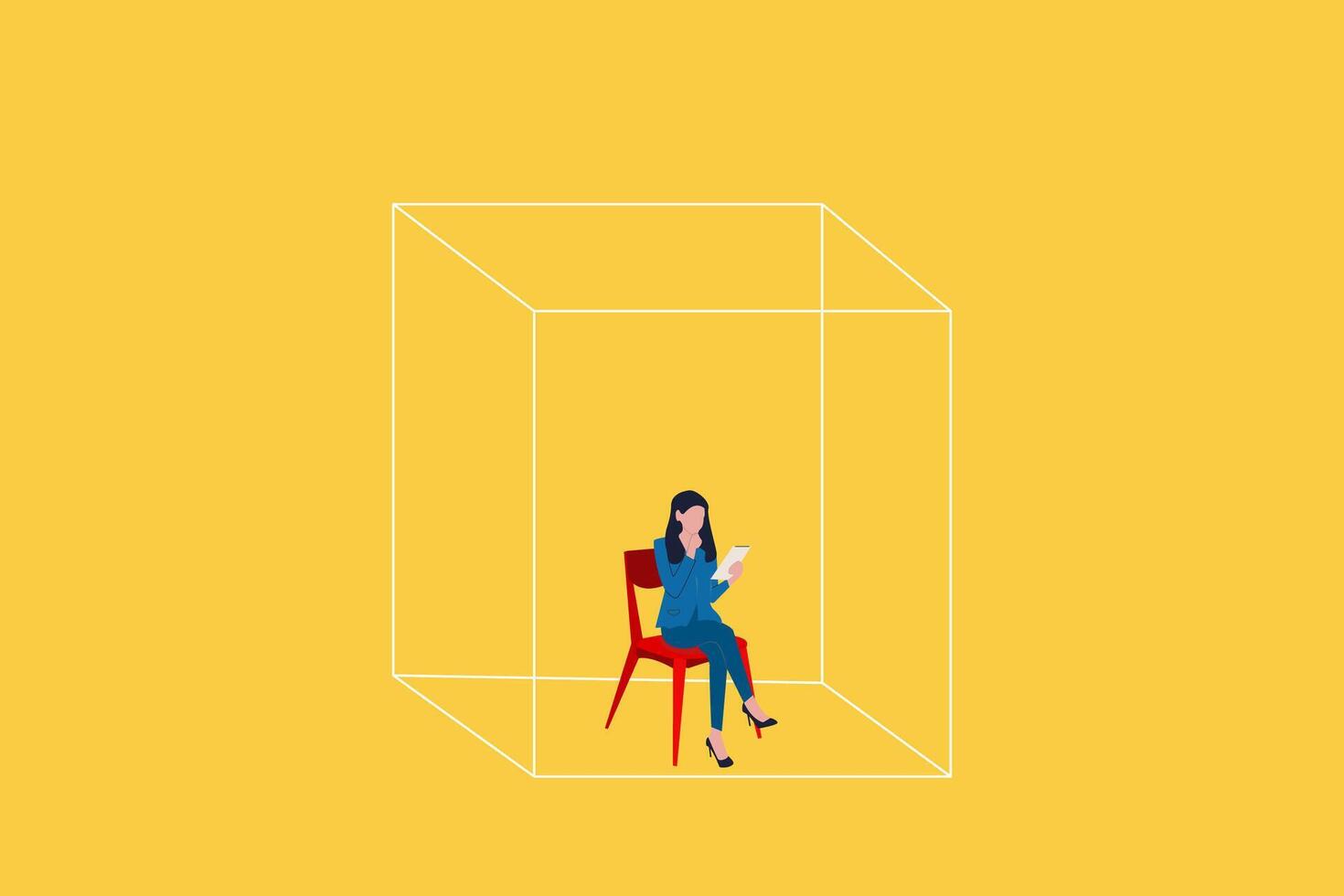 Business woman cover privacy zone or boundary to protect from distraction. concept of Defining Private Workspace Boundaries vector