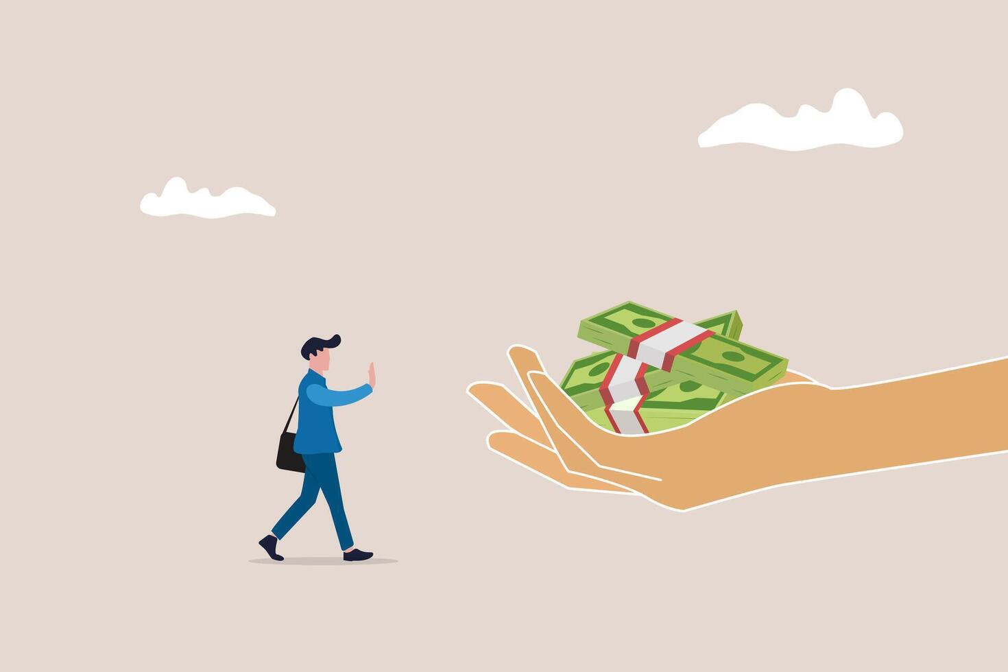 Man refuse money. concept of Stop corruption, anti bribery vector