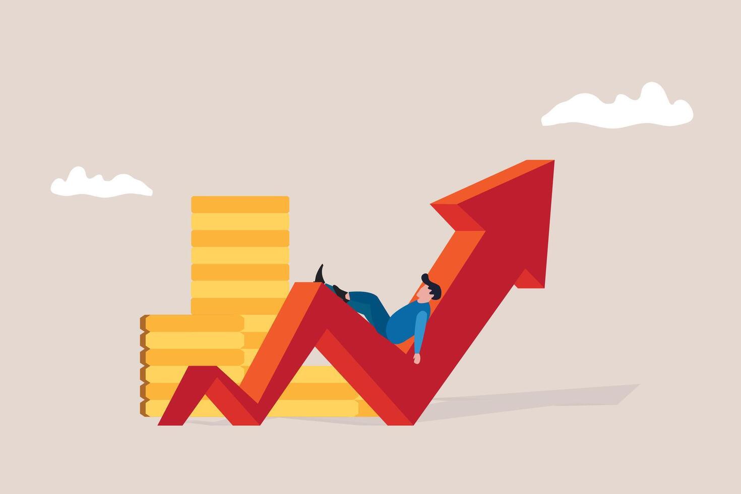 Businessman investor sleep on growing graph. concept of Success investment, growing profit, and trading vector