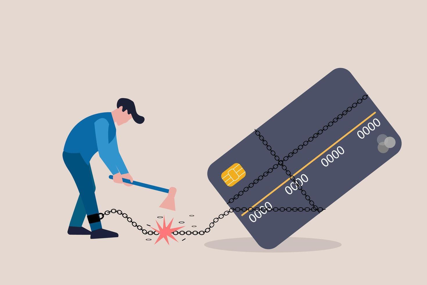 Businessman breaks free from the chain to bank credit card. concept of Financial freedom vector