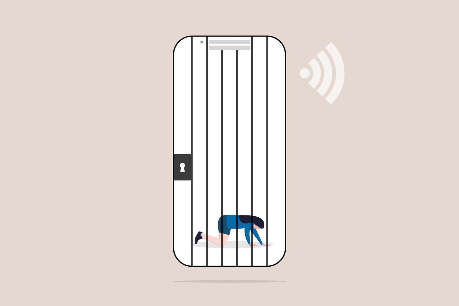 Young woman Social Media Addiction Mobile Phone Prisoner. concept of Health problems, depression, and pressure vector