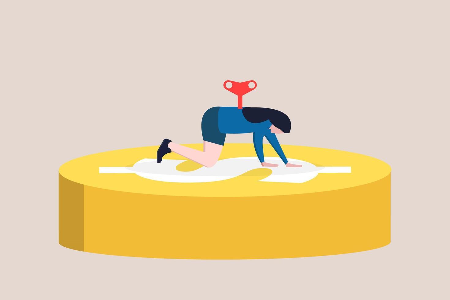 Business woman with shaped wind up key on money sign. under control, stress, target, struggling with credit card debt and expenses vector