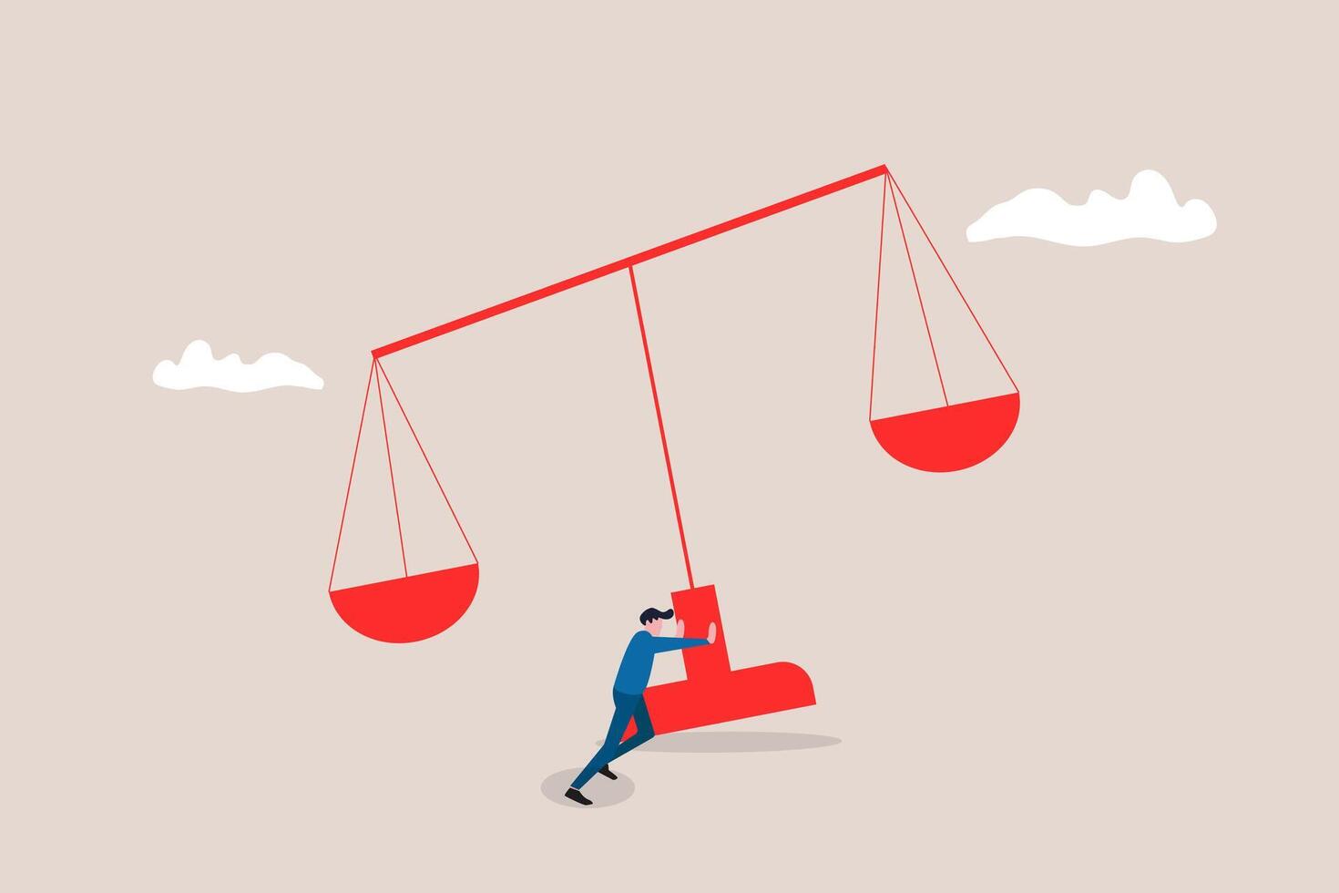 Businessman push scale of justice from falling vector