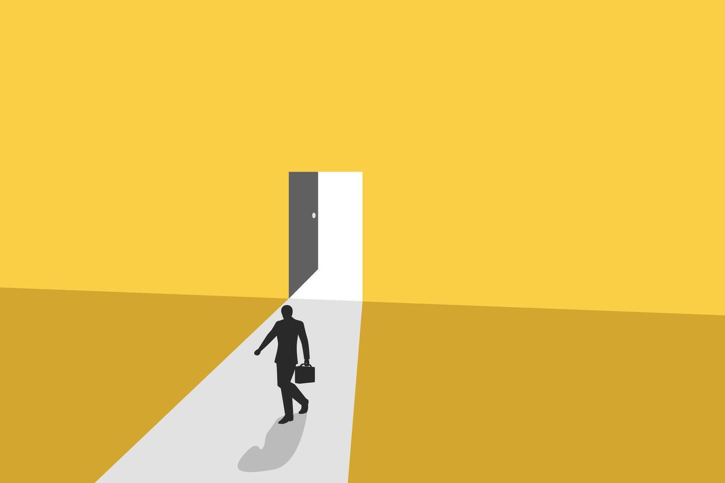 Business opportunity or career success. man walking exit door. Symbol of courage, ambition, having a goal, inspiration vector
