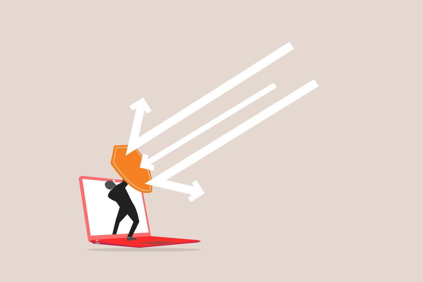Businessman hold shield on computer laptop protect cyber attack. concept of security, safety computer network, protect online, and digital privacy vector